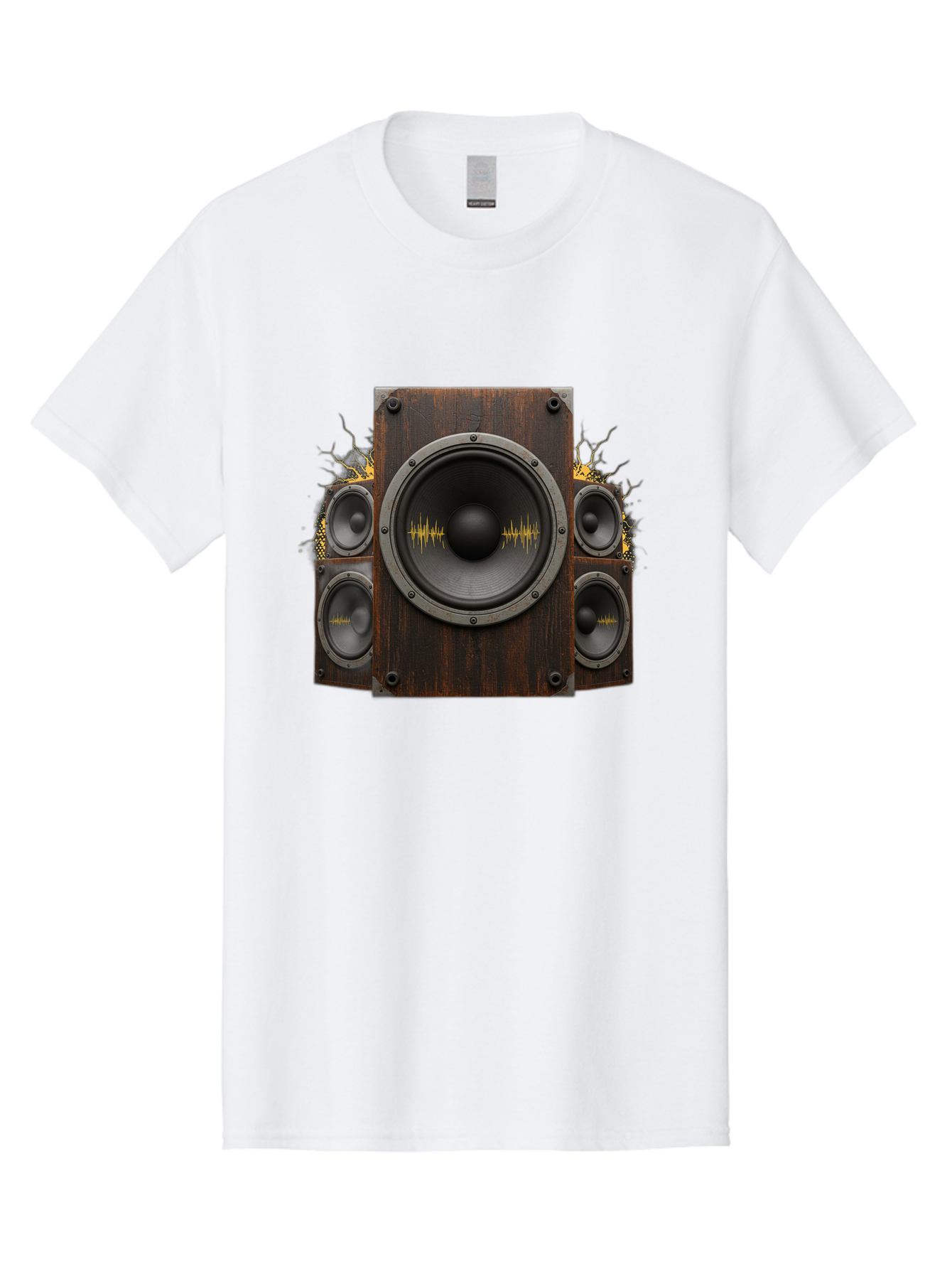Speakers-With-Soundwaves Men'S Graphic Tee, 100% Cotton, Comfortable Casual Summer Wear, Machine Washable, Wooden Speakers, Sound Waves, Audio Equipment, Music Technology, Sound System, Vibrant Sound, Dynamic Audio Bad679