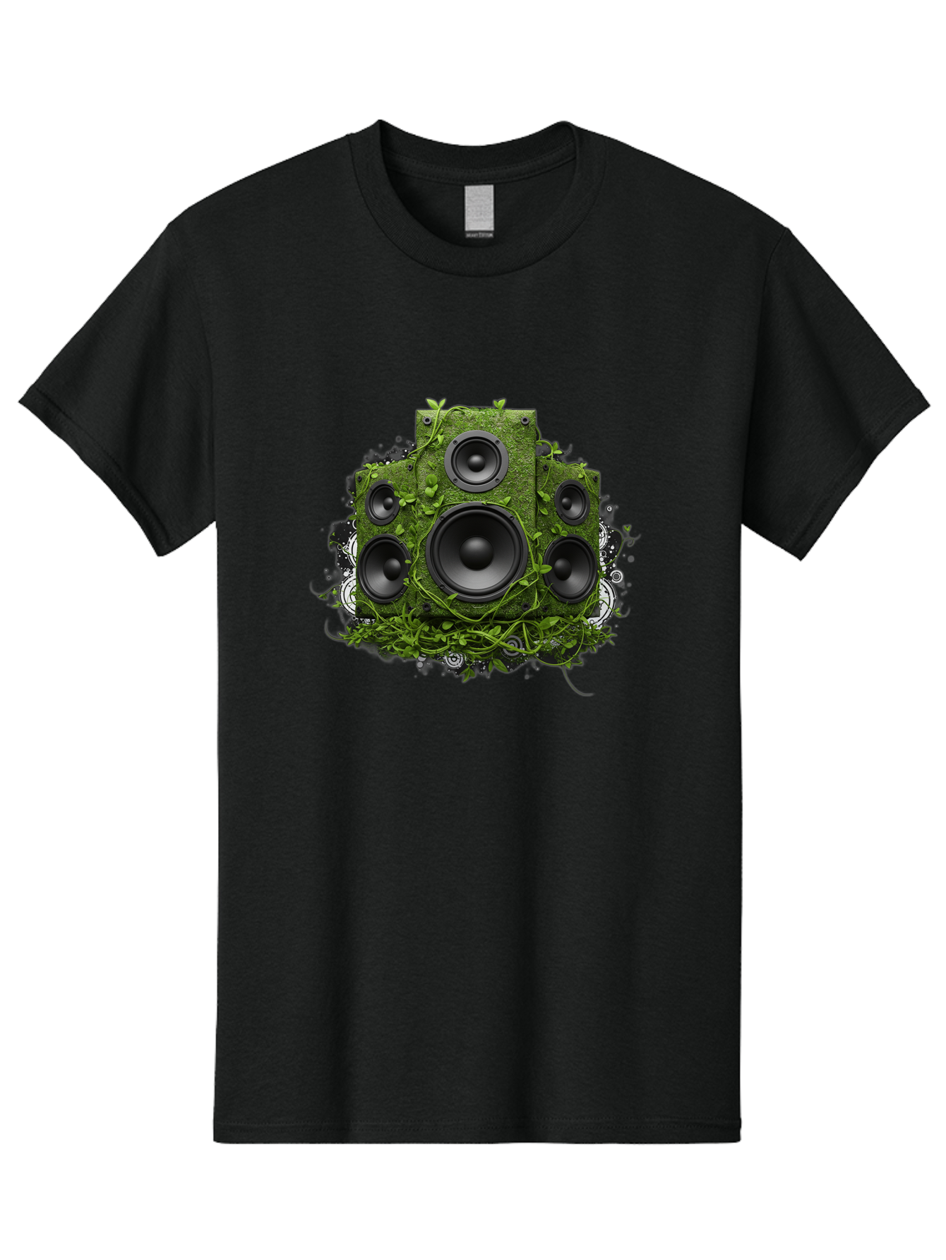 Speakers Men'S Graphic Tee, 100% Cotton, Comfortable Casual Summer Wear, Machine Washable, Grunge Sound System, Vintage Speaker, Overgrown With Vines, Eco-Friendly Audio, Retro Tech, Wild Outdoor Sound, Abstract Art Bad680