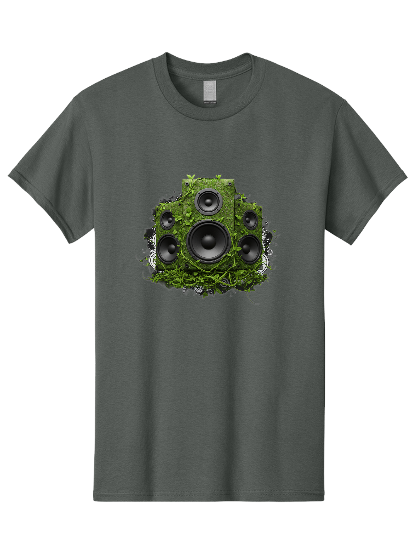 Speakers Men'S Graphic Tee, 100% Cotton, Comfortable Casual Summer Wear, Machine Washable, Grunge Sound System, Vintage Speaker, Overgrown With Vines, Eco-Friendly Audio, Retro Tech, Wild Outdoor Sound, Abstract Art Bad680