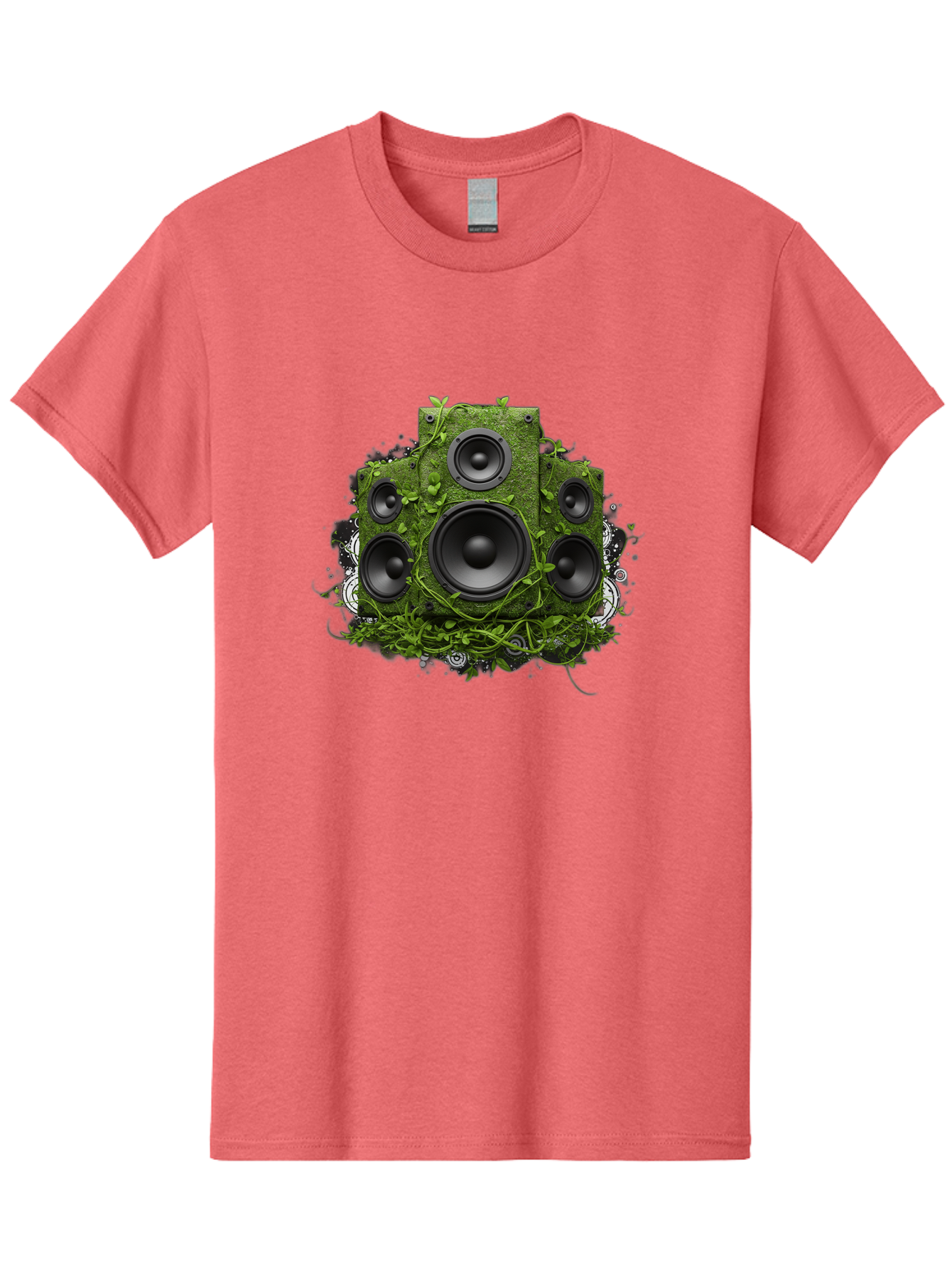 Speakers Men'S Graphic Tee, 100% Cotton, Comfortable Casual Summer Wear, Machine Washable, Grunge Sound System, Vintage Speaker, Overgrown With Vines, Eco-Friendly Audio, Retro Tech, Wild Outdoor Sound, Abstract Art Bad680