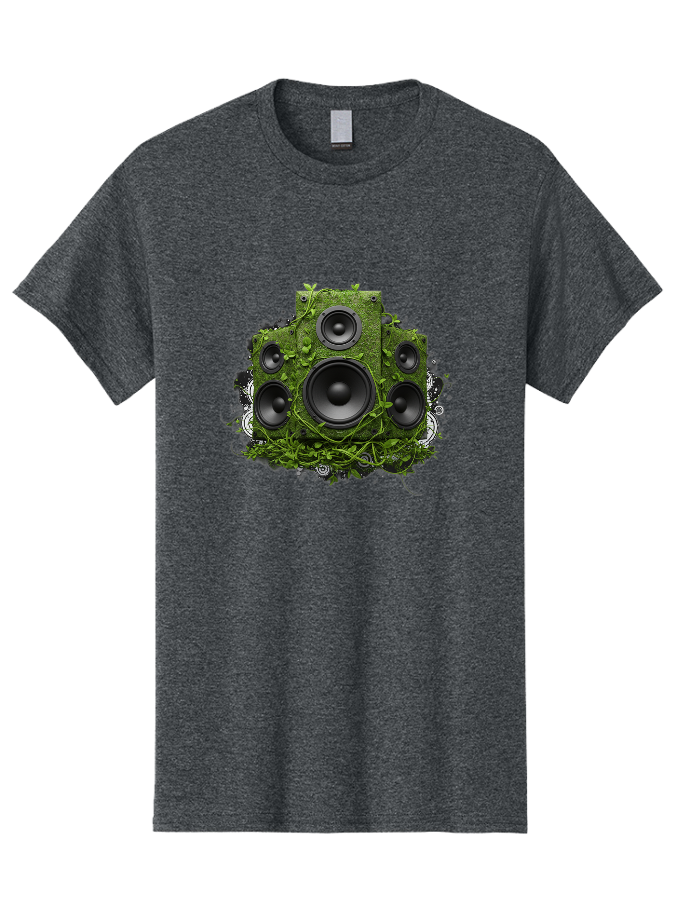 Speakers Men'S Graphic Tee, 100% Cotton, Comfortable Casual Summer Wear, Machine Washable, Grunge Sound System, Vintage Speaker, Overgrown With Vines, Eco-Friendly Audio, Retro Tech, Wild Outdoor Sound, Abstract Art Bad680