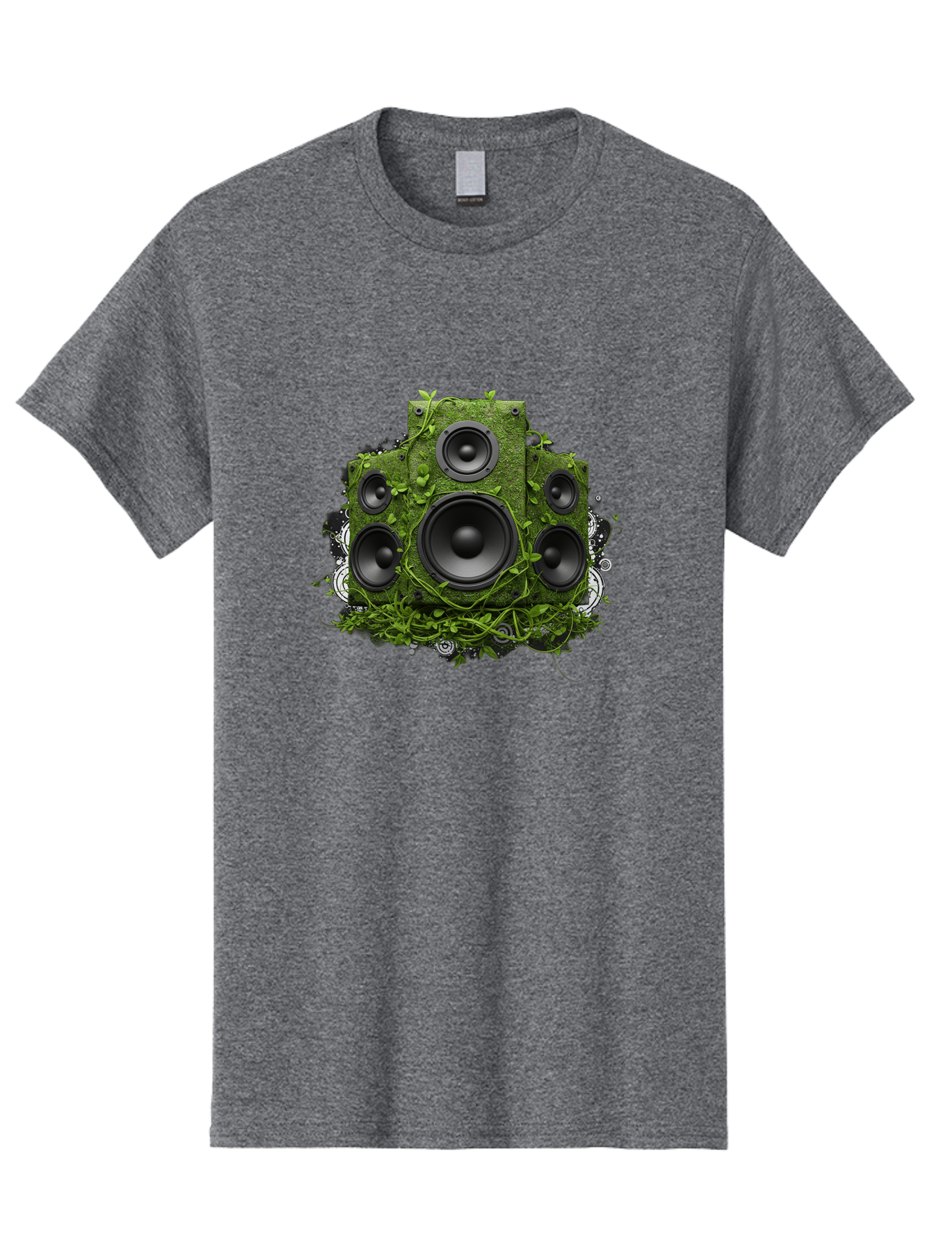 Speakers Men'S Graphic Tee, 100% Cotton, Comfortable Casual Summer Wear, Machine Washable, Grunge Sound System, Vintage Speaker, Overgrown With Vines, Eco-Friendly Audio, Retro Tech, Wild Outdoor Sound, Abstract Art Bad680