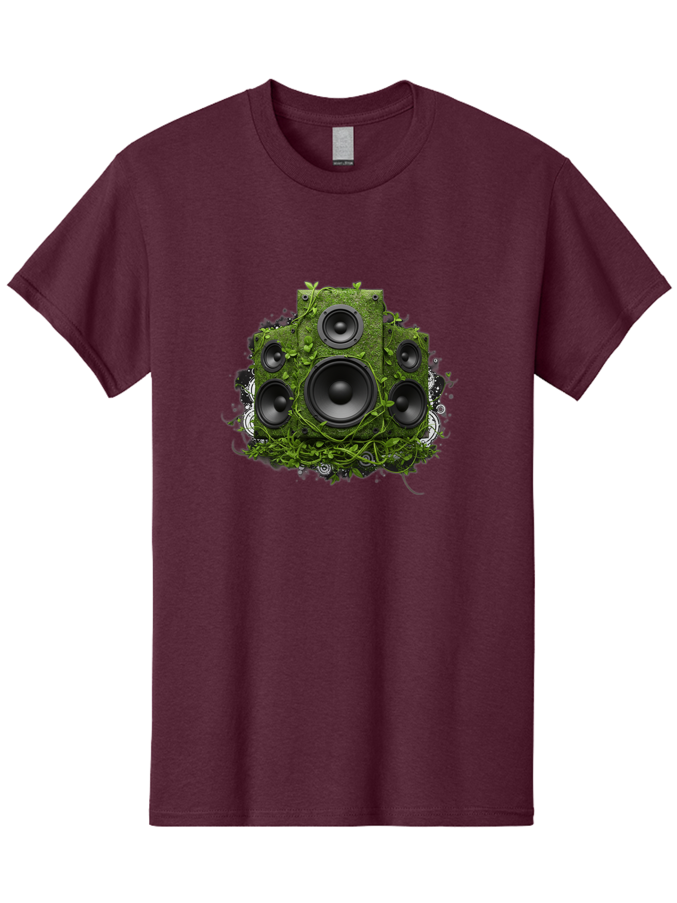 Speakers Men'S Graphic Tee, 100% Cotton, Comfortable Casual Summer Wear, Machine Washable, Grunge Sound System, Vintage Speaker, Overgrown With Vines, Eco-Friendly Audio, Retro Tech, Wild Outdoor Sound, Abstract Art Bad680