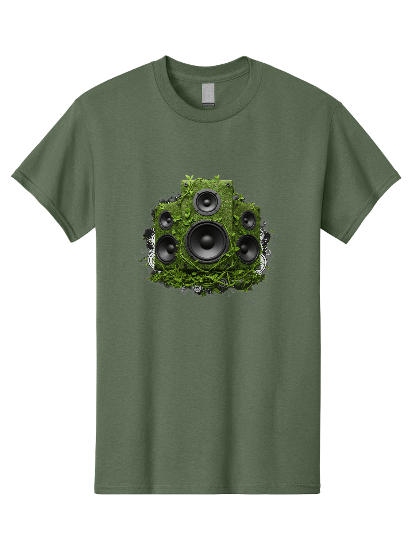 Speakers Men'S Graphic Tee, 100% Cotton, Comfortable Casual Summer Wear, Machine Washable, Grunge Sound System, Vintage Speaker, Overgrown With Vines, Eco-Friendly Audio, Retro Tech, Wild Outdoor Sound, Abstract Art Bad680