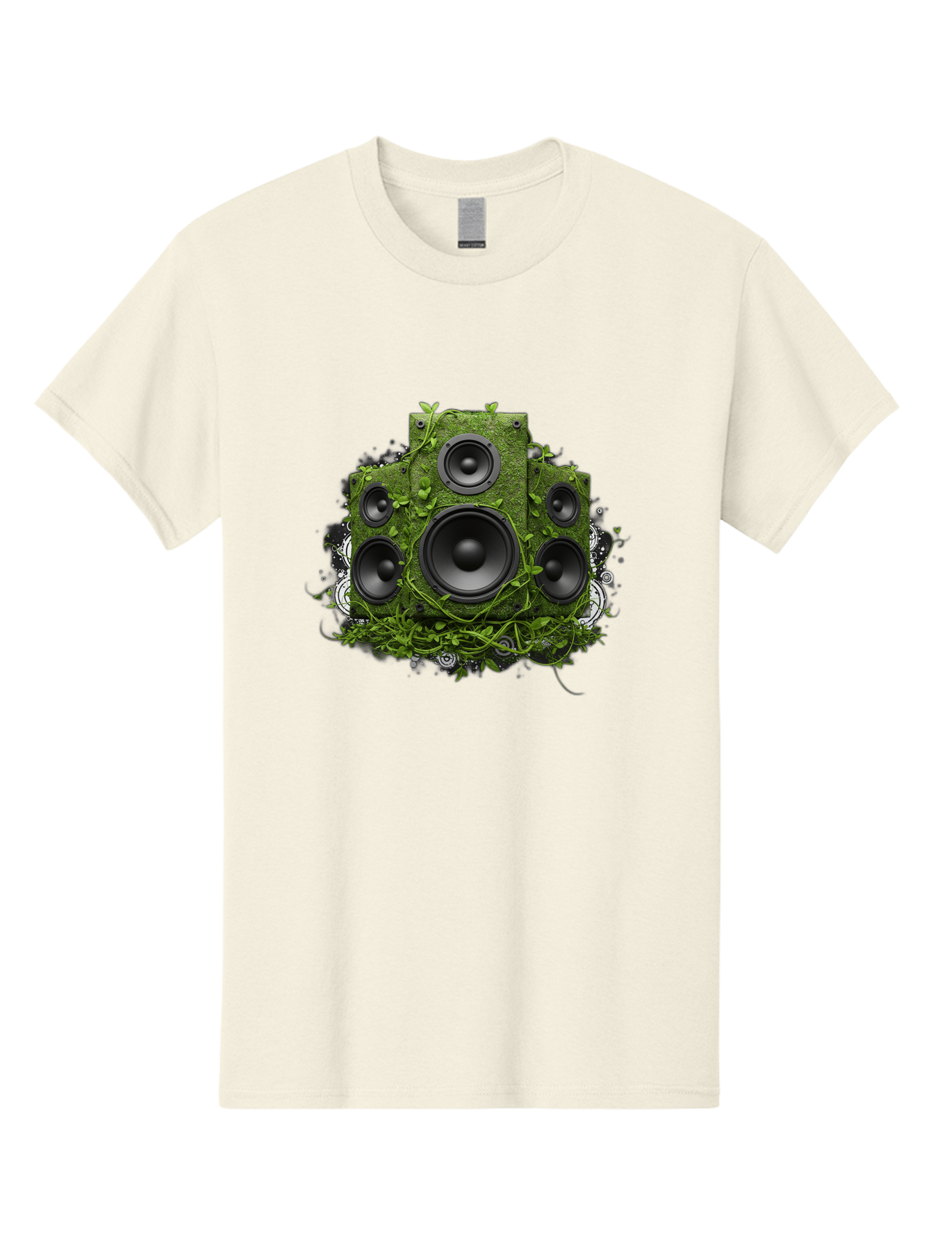Speakers Men'S Graphic Tee, 100% Cotton, Comfortable Casual Summer Wear, Machine Washable, Grunge Sound System, Vintage Speaker, Overgrown With Vines, Eco-Friendly Audio, Retro Tech, Wild Outdoor Sound, Abstract Art Bad680