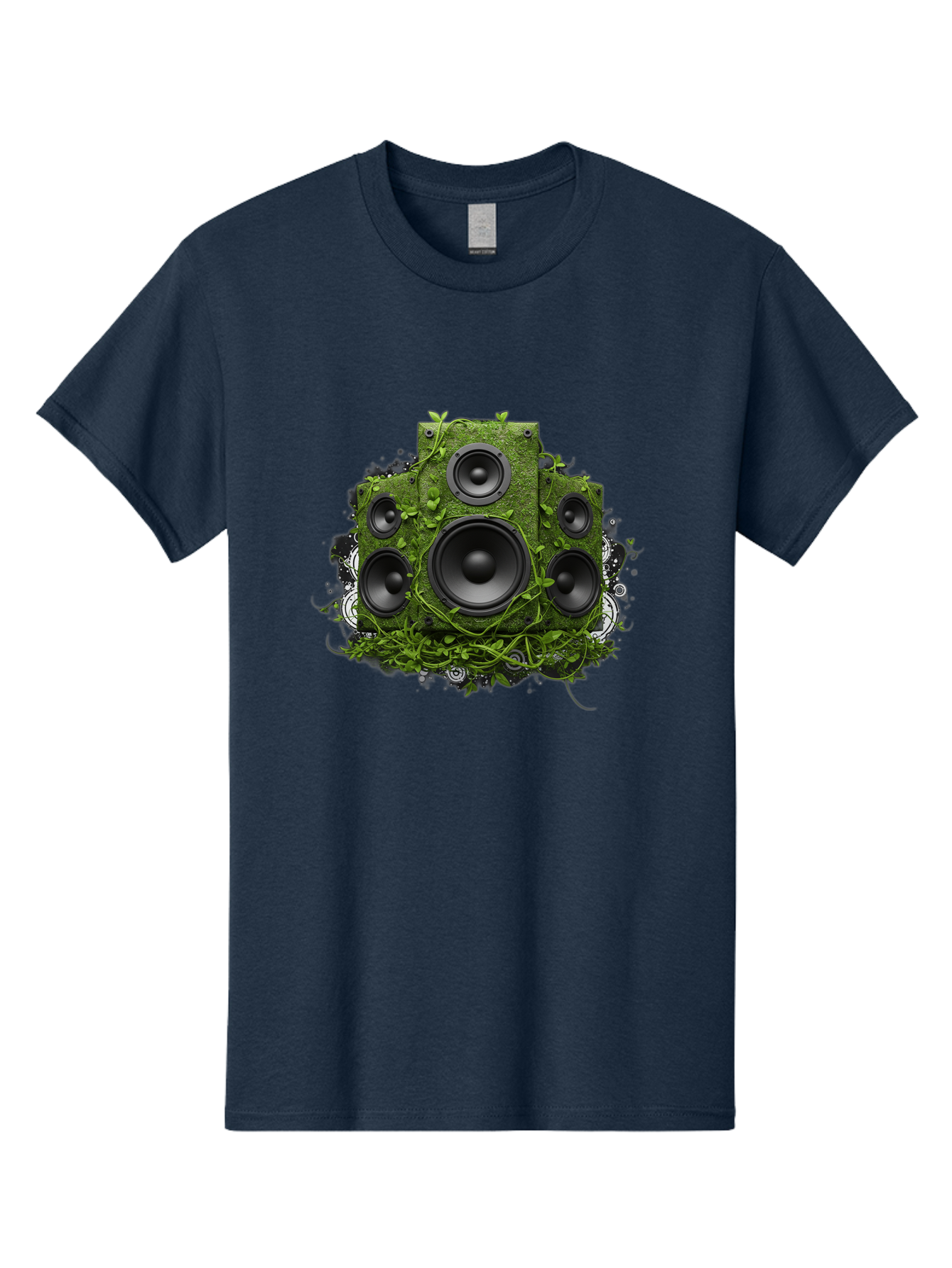 Speakers Men'S Graphic Tee, 100% Cotton, Comfortable Casual Summer Wear, Machine Washable, Grunge Sound System, Vintage Speaker, Overgrown With Vines, Eco-Friendly Audio, Retro Tech, Wild Outdoor Sound, Abstract Art Bad680