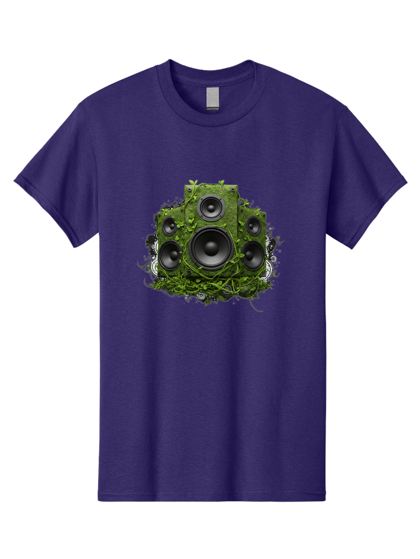 Speakers Men'S Graphic Tee, 100% Cotton, Comfortable Casual Summer Wear, Machine Washable, Grunge Sound System, Vintage Speaker, Overgrown With Vines, Eco-Friendly Audio, Retro Tech, Wild Outdoor Sound, Abstract Art Bad680