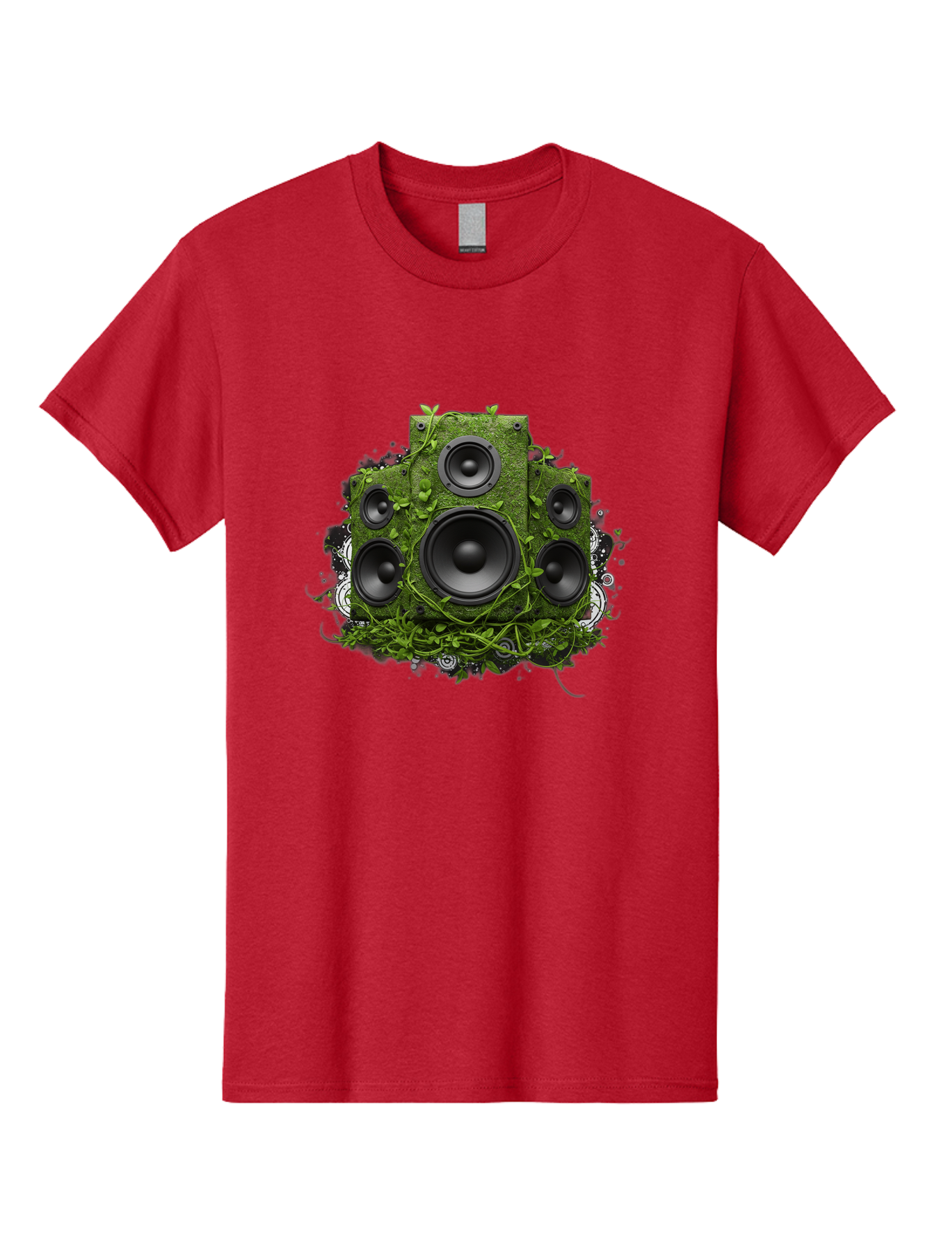 Speakers Men'S Graphic Tee, 100% Cotton, Comfortable Casual Summer Wear, Machine Washable, Grunge Sound System, Vintage Speaker, Overgrown With Vines, Eco-Friendly Audio, Retro Tech, Wild Outdoor Sound, Abstract Art Bad680
