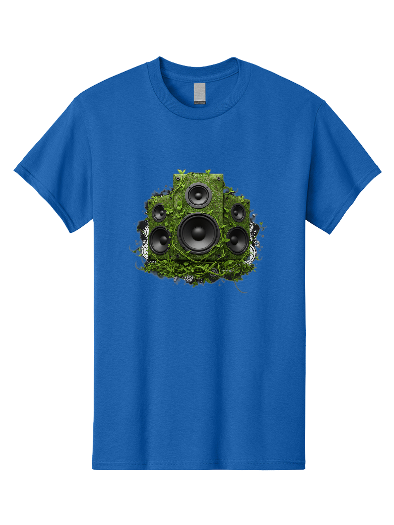 Speakers Men'S Graphic Tee, 100% Cotton, Comfortable Casual Summer Wear, Machine Washable, Grunge Sound System, Vintage Speaker, Overgrown With Vines, Eco-Friendly Audio, Retro Tech, Wild Outdoor Sound, Abstract Art Bad680