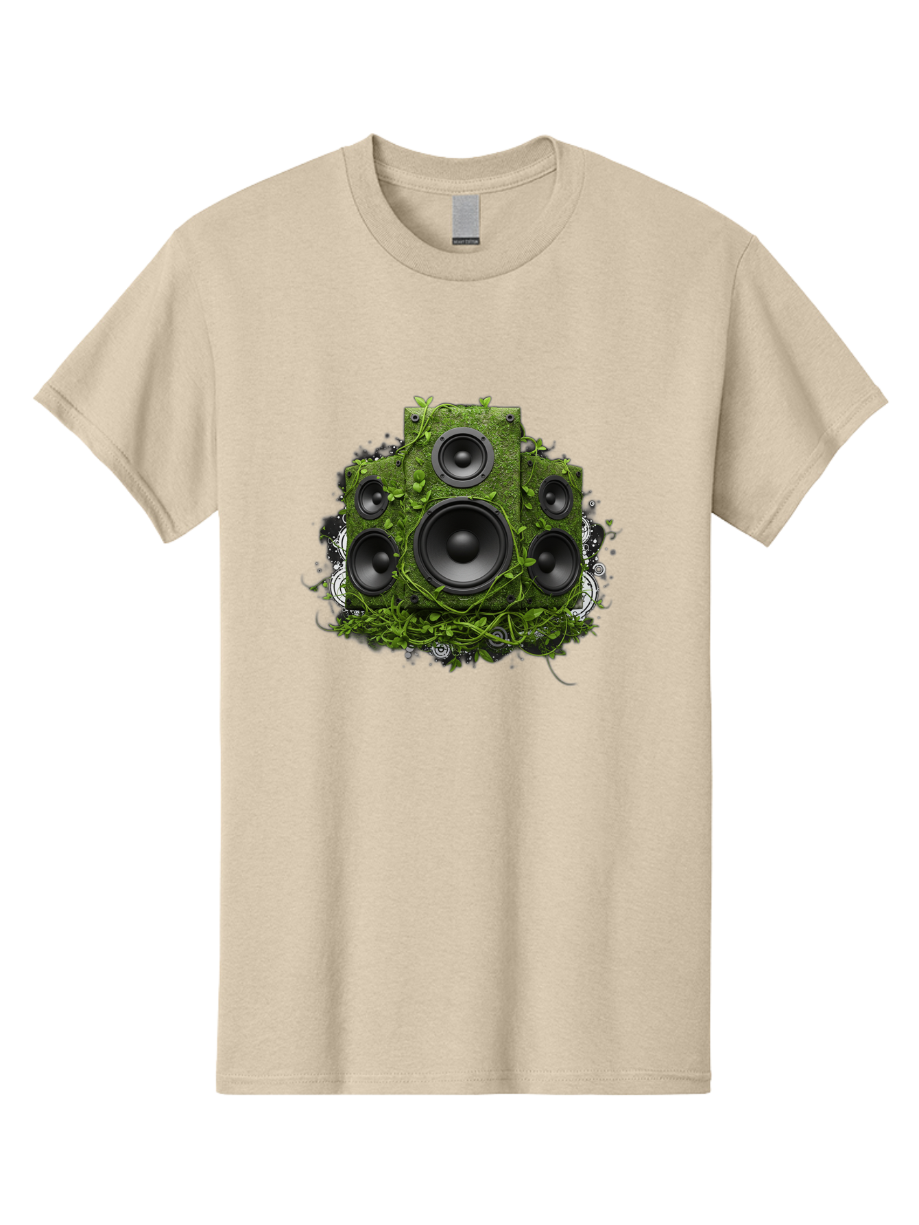Speakers Men'S Graphic Tee, 100% Cotton, Comfortable Casual Summer Wear, Machine Washable, Grunge Sound System, Vintage Speaker, Overgrown With Vines, Eco-Friendly Audio, Retro Tech, Wild Outdoor Sound, Abstract Art Bad680