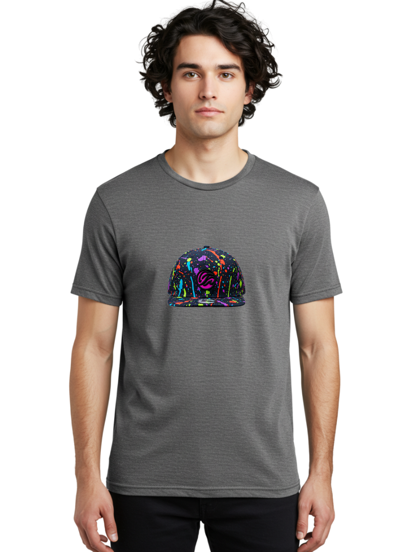 Splatter-Baseball-Cap Men'S Graphic Tee, 100% Cotton, Comfortable Casual Summer Wear, Machine Washable, Streetwear Cap, Snapback Hat, Vibrant Paint Splatters, Multicolored Design, Trendy Fashion Accessory, Urban Style, Bold Graphics, Bad683