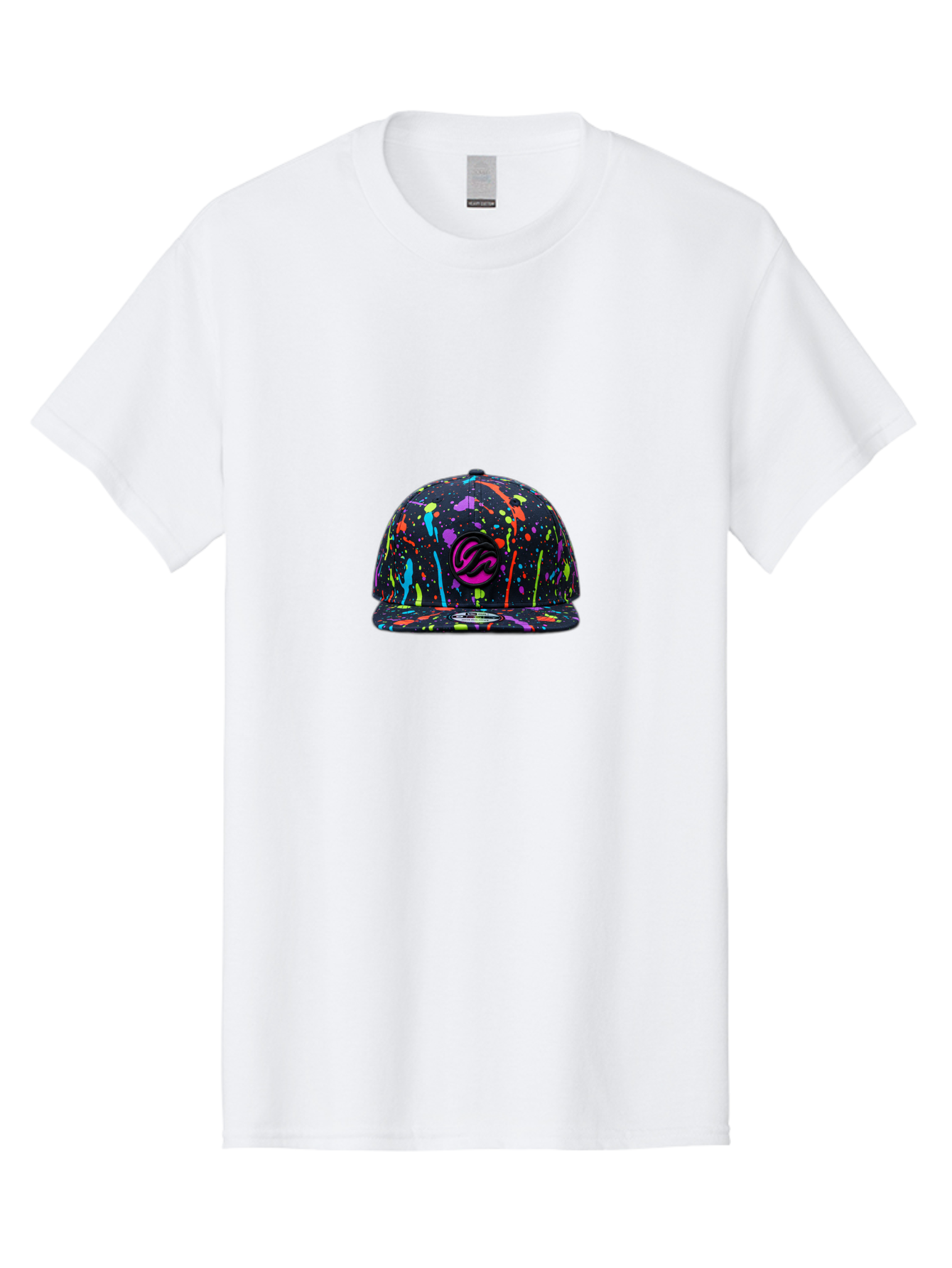 Splatter-Baseball-Cap Men'S Graphic Tee, 100% Cotton, Comfortable Casual Summer Wear, Machine Washable, Streetwear Cap, Snapback Hat, Vibrant Paint Splatters, Multicolored Design, Trendy Fashion Accessory, Urban Style, Bold Graphics, Bad683