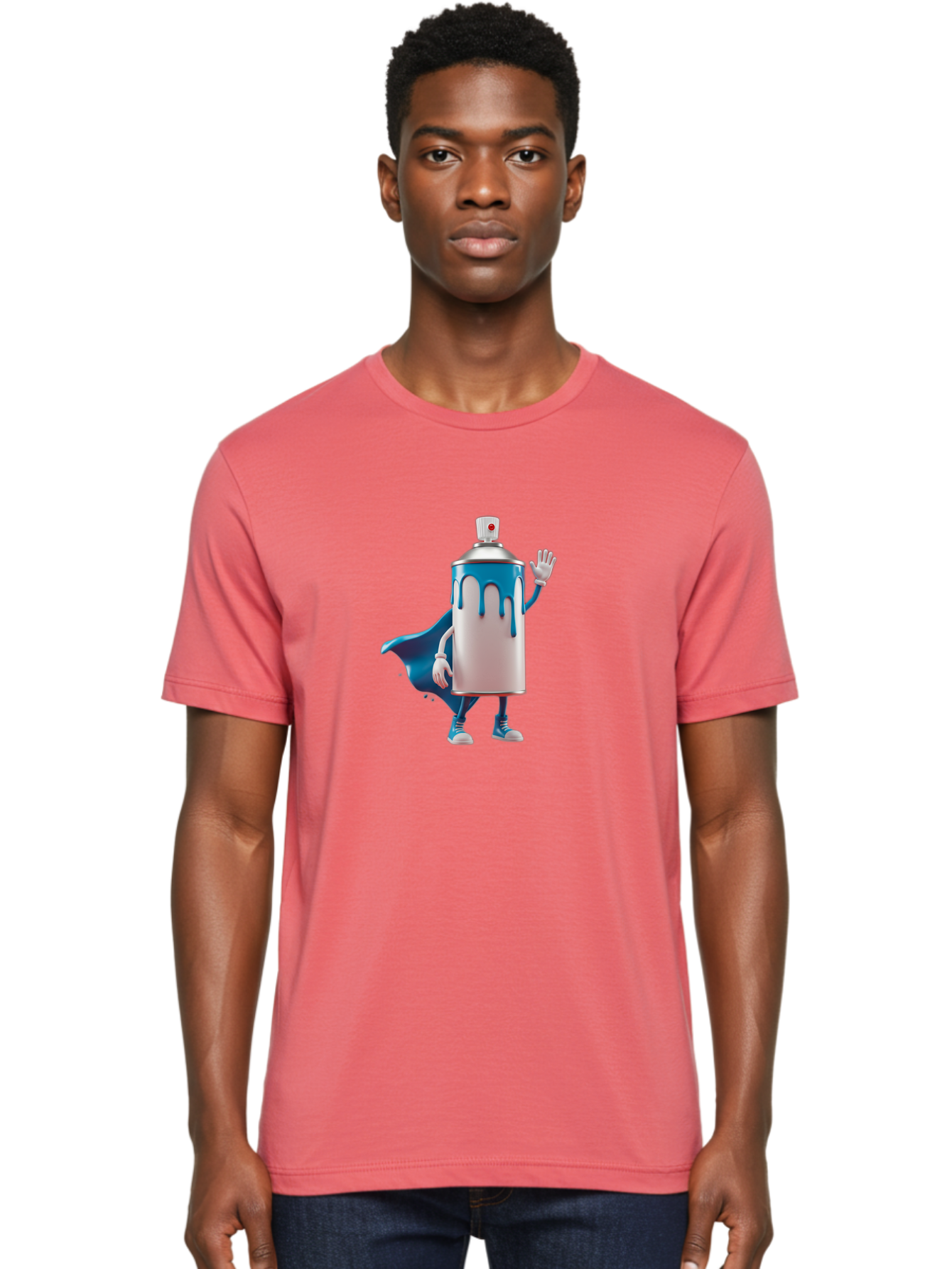 Spray-Can-1 Men'S Graphic Tee, 100% Cotton, Comfortable Casual Summer Wear, Machine Washable, Spray Can Character, Cartoon Style, Street Art, Graffiti, Superhero, Blue Paint, Creative Design, Artistic Expression, Urban Culture, Vibrant Colors, Bad684
