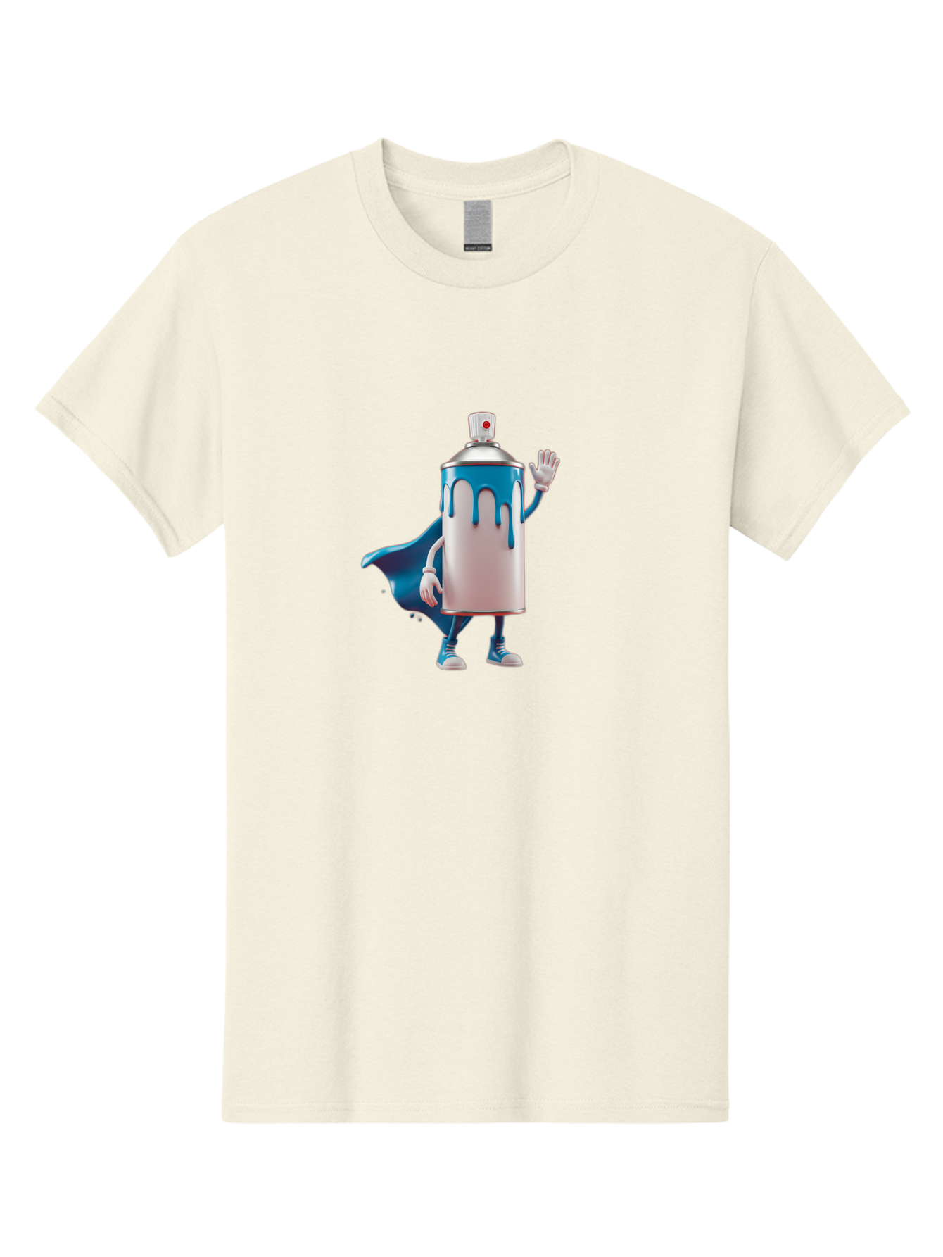 Spray-Can-1 Men'S Graphic Tee, 100% Cotton, Comfortable Casual Summer Wear, Machine Washable, Spray Can Character, Cartoon Style, Street Art, Graffiti, Superhero, Blue Paint, Creative Design, Artistic Expression, Urban Culture, Vibrant Colors, Bad684
