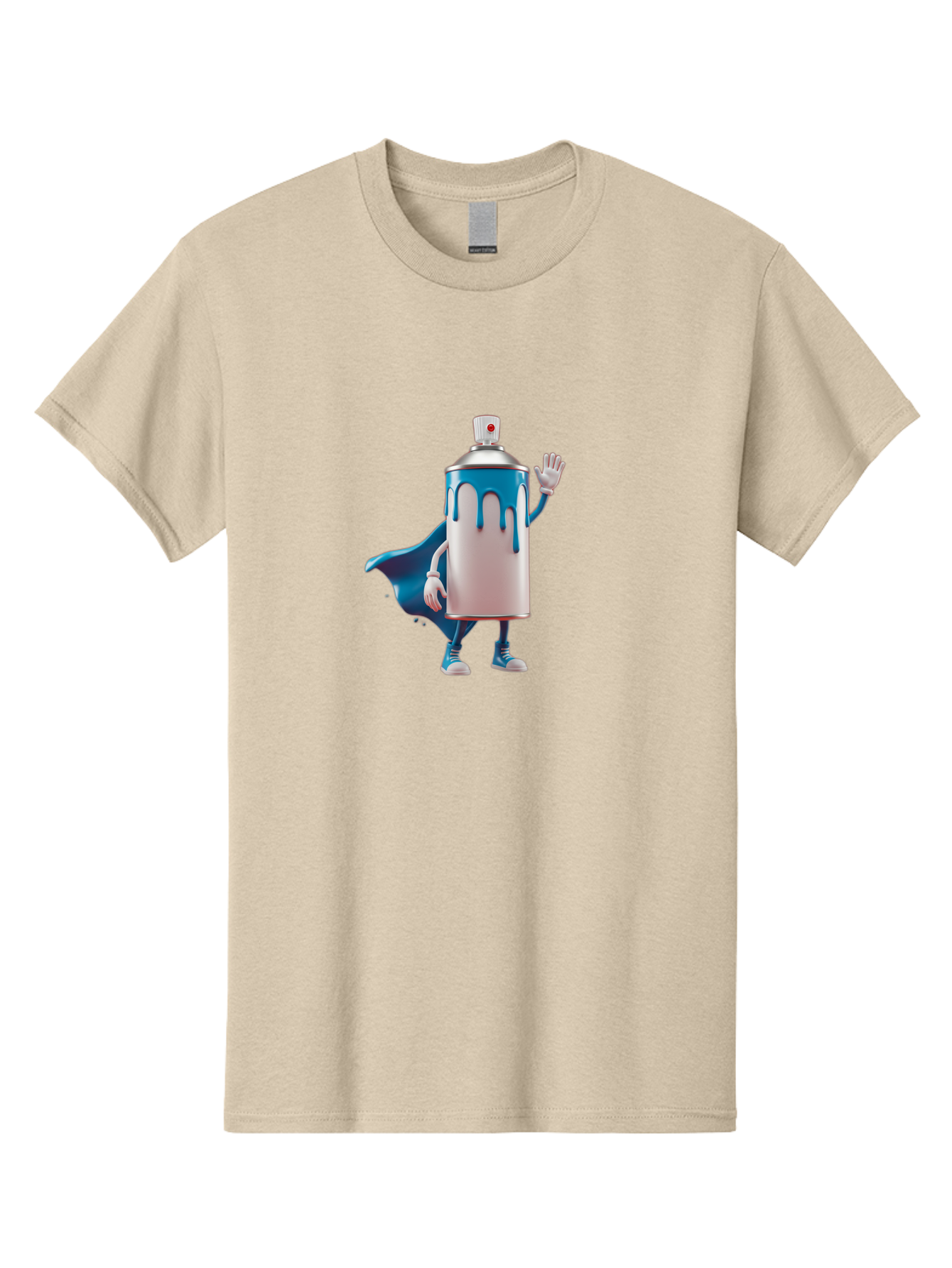Spray-Can-1 Men'S Graphic Tee, 100% Cotton, Comfortable Casual Summer Wear, Machine Washable, Spray Can Character, Cartoon Style, Street Art, Graffiti, Superhero, Blue Paint, Creative Design, Artistic Expression, Urban Culture, Vibrant Colors, Bad684
