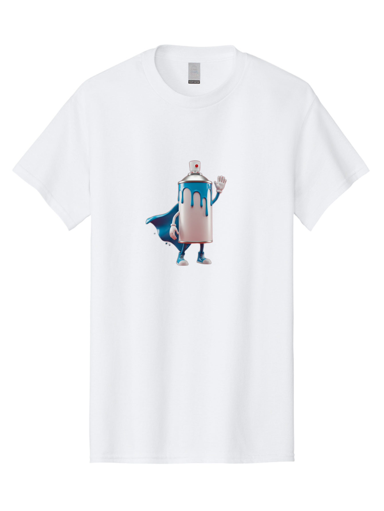 Spray-Can-1 Men'S Graphic Tee, 100% Cotton, Comfortable Casual Summer Wear, Machine Washable, Spray Can Character, Cartoon Style, Street Art, Graffiti, Superhero, Blue Paint, Creative Design, Artistic Expression, Urban Culture, Vibrant Colors, Bad684