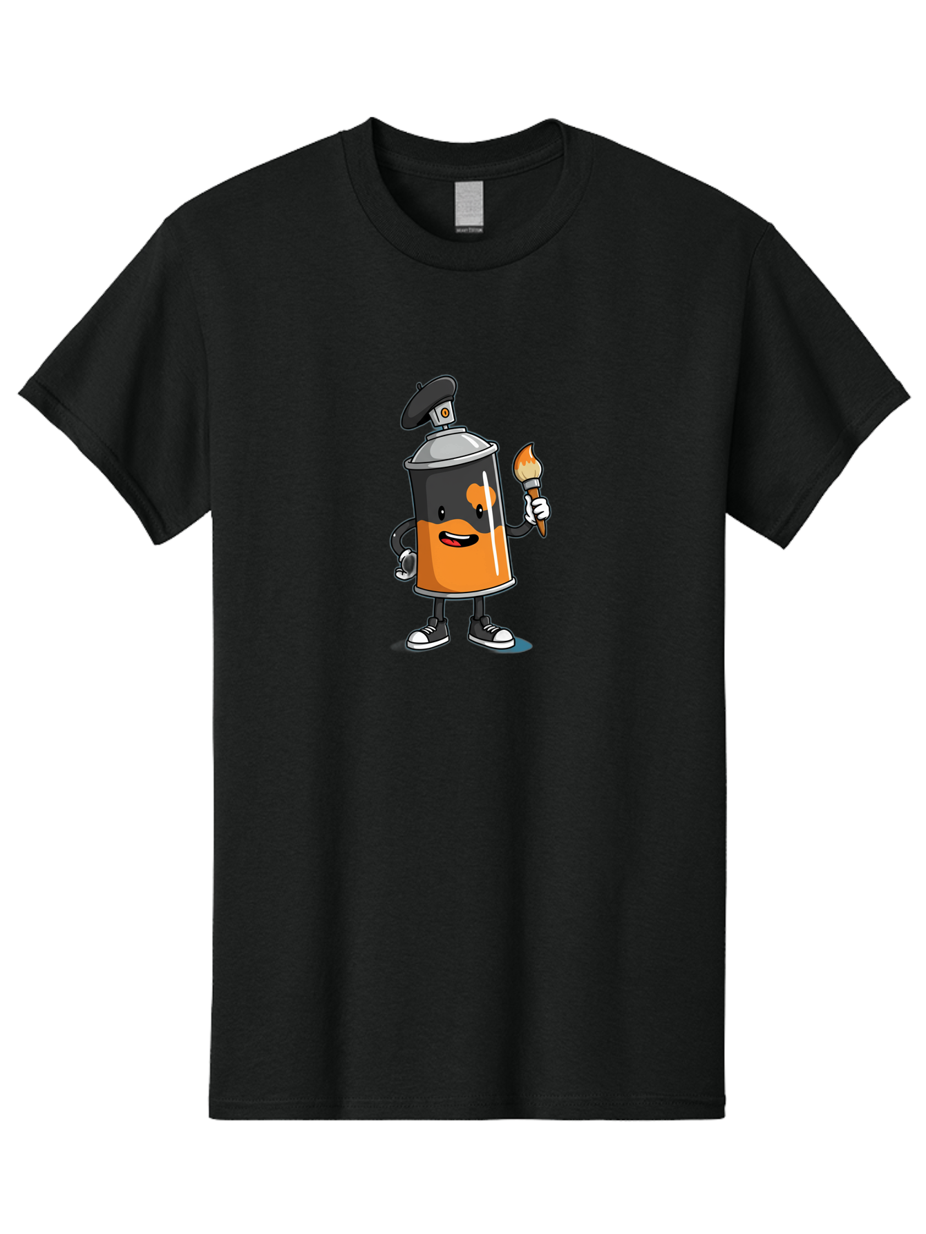 Spray-Can-2 Men'S Graphic Tee, 100% Cotton, Comfortable Casual Summer Wear, Machine Washable, Cartoon Spray Can, Street Art, Graffiti, Urban Culture, Creative Expression, Artistic Character, Vibrant Orange, Black And White Sneakers, Bad685