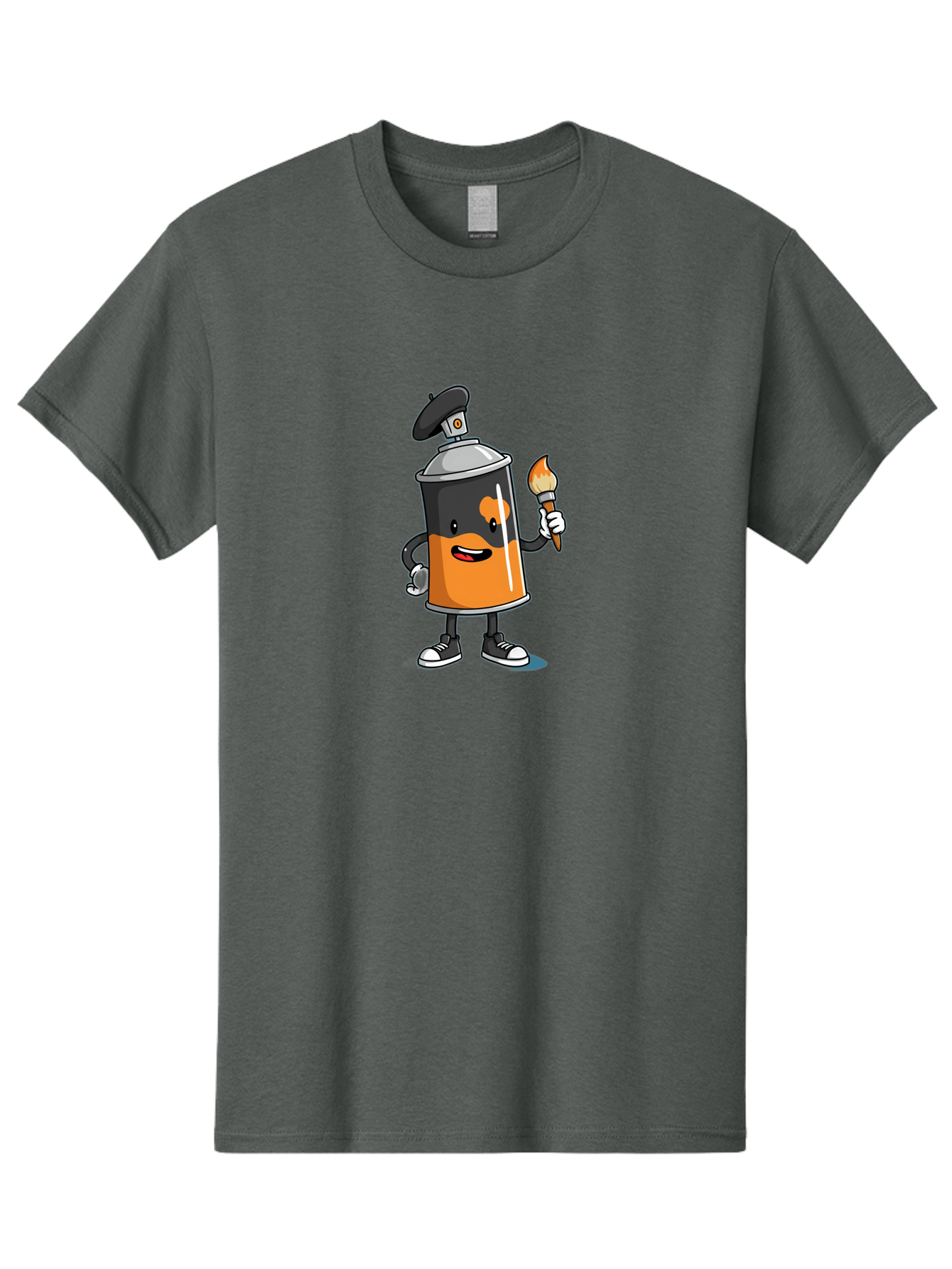 Spray-Can-2 Men'S Graphic Tee, 100% Cotton, Comfortable Casual Summer Wear, Machine Washable, Cartoon Spray Can, Street Art, Graffiti, Urban Culture, Creative Expression, Artistic Character, Vibrant Orange, Black And White Sneakers, Bad685