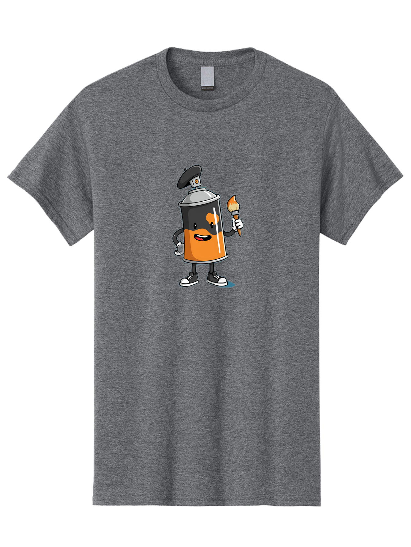 Spray-Can-2 Men'S Graphic Tee, 100% Cotton, Comfortable Casual Summer Wear, Machine Washable, Cartoon Spray Can, Street Art, Graffiti, Urban Culture, Creative Expression, Artistic Character, Vibrant Orange, Black And White Sneakers, Bad685