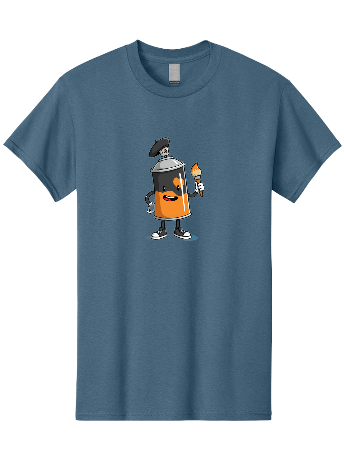 Spray-Can-2 Men'S Graphic Tee, 100% Cotton, Comfortable Casual Summer Wear, Machine Washable, Cartoon Spray Can, Street Art, Graffiti, Urban Culture, Creative Expression, Artistic Character, Vibrant Orange, Black And White Sneakers, Bad685
