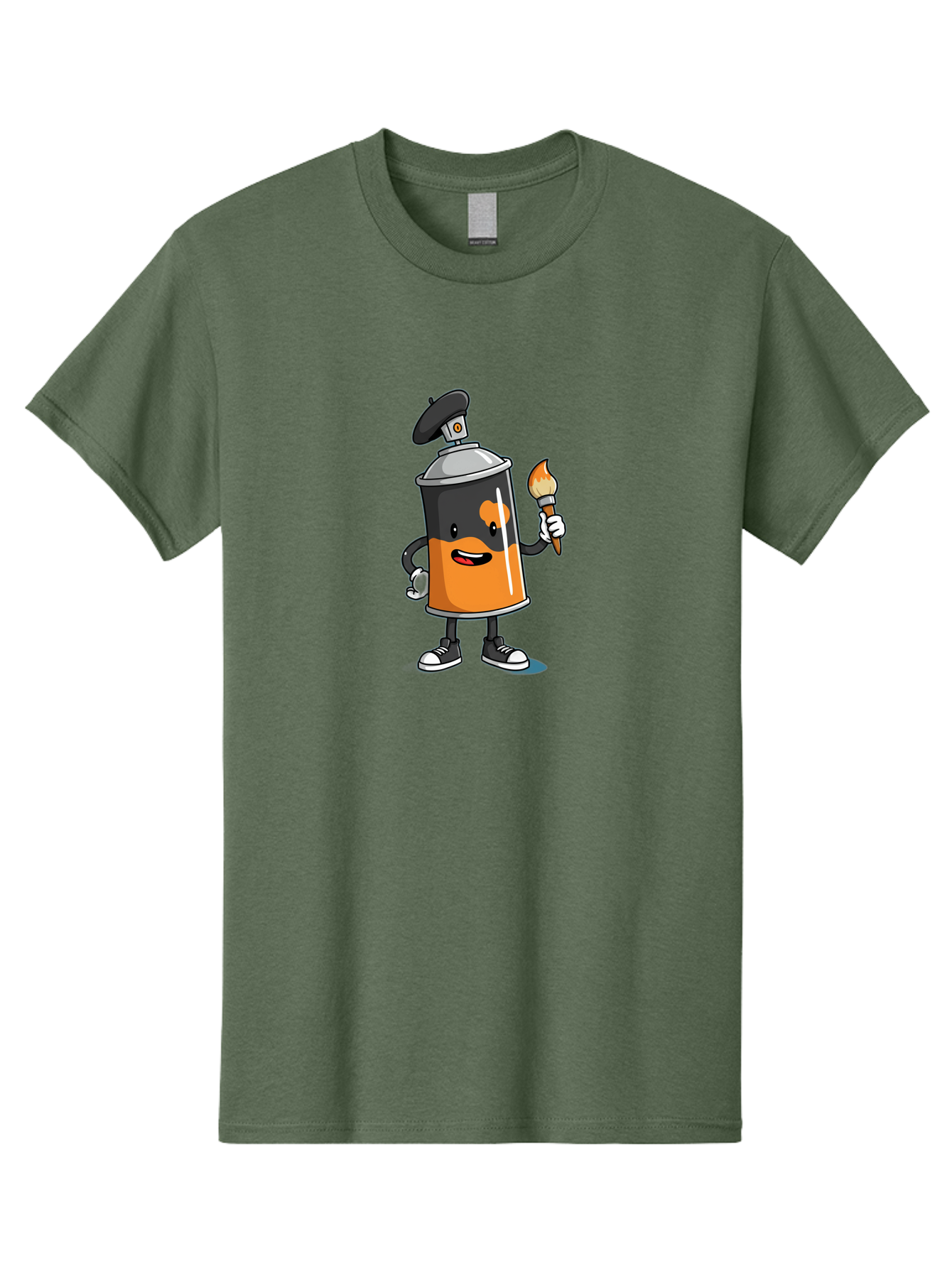 Spray-Can-2 Men'S Graphic Tee, 100% Cotton, Comfortable Casual Summer Wear, Machine Washable, Cartoon Spray Can, Street Art, Graffiti, Urban Culture, Creative Expression, Artistic Character, Vibrant Orange, Black And White Sneakers, Bad685
