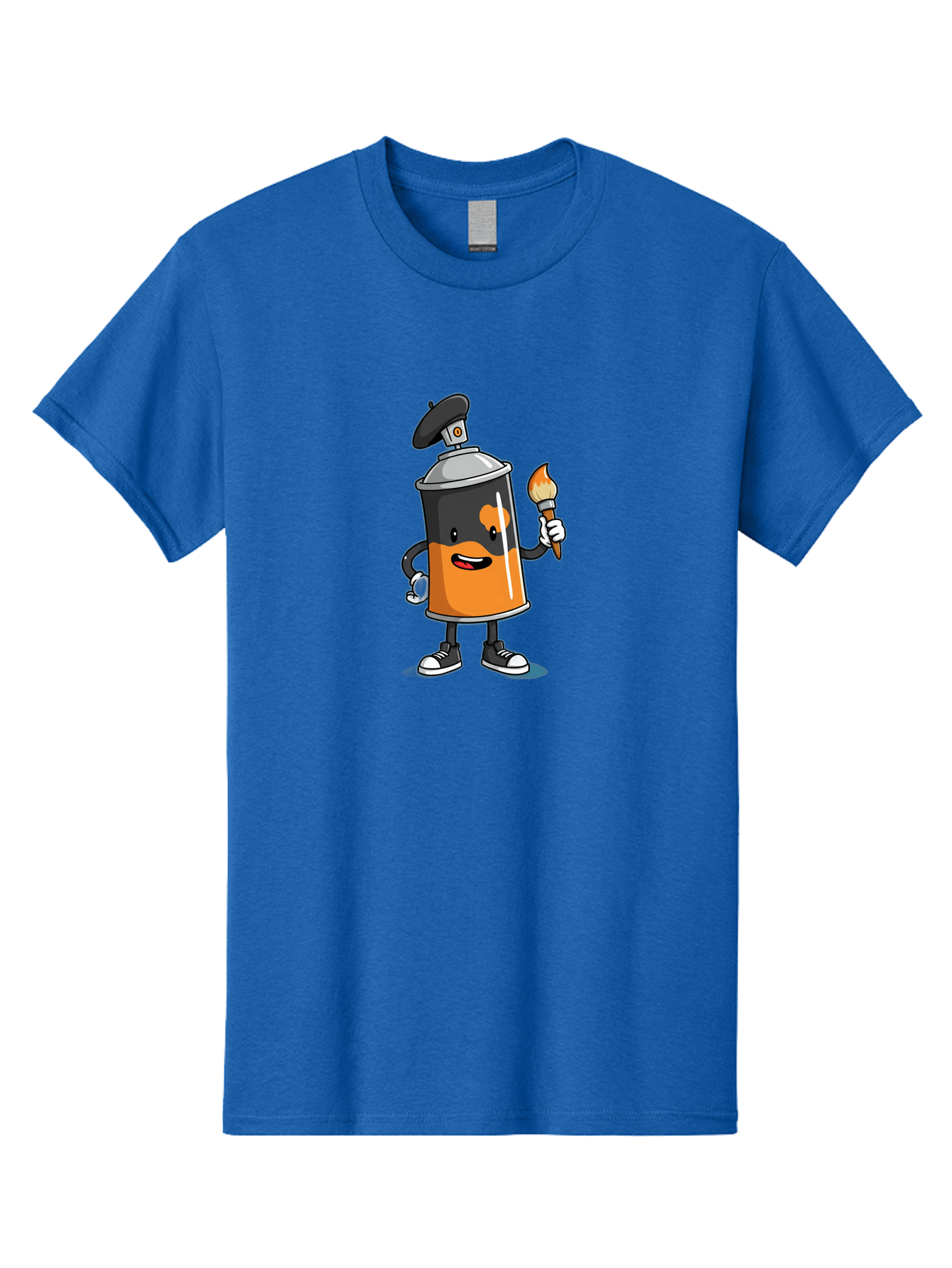 Spray-Can-2 Men'S Graphic Tee, 100% Cotton, Comfortable Casual Summer Wear, Machine Washable, Cartoon Spray Can, Street Art, Graffiti, Urban Culture, Creative Expression, Artistic Character, Vibrant Orange, Black And White Sneakers, Bad685