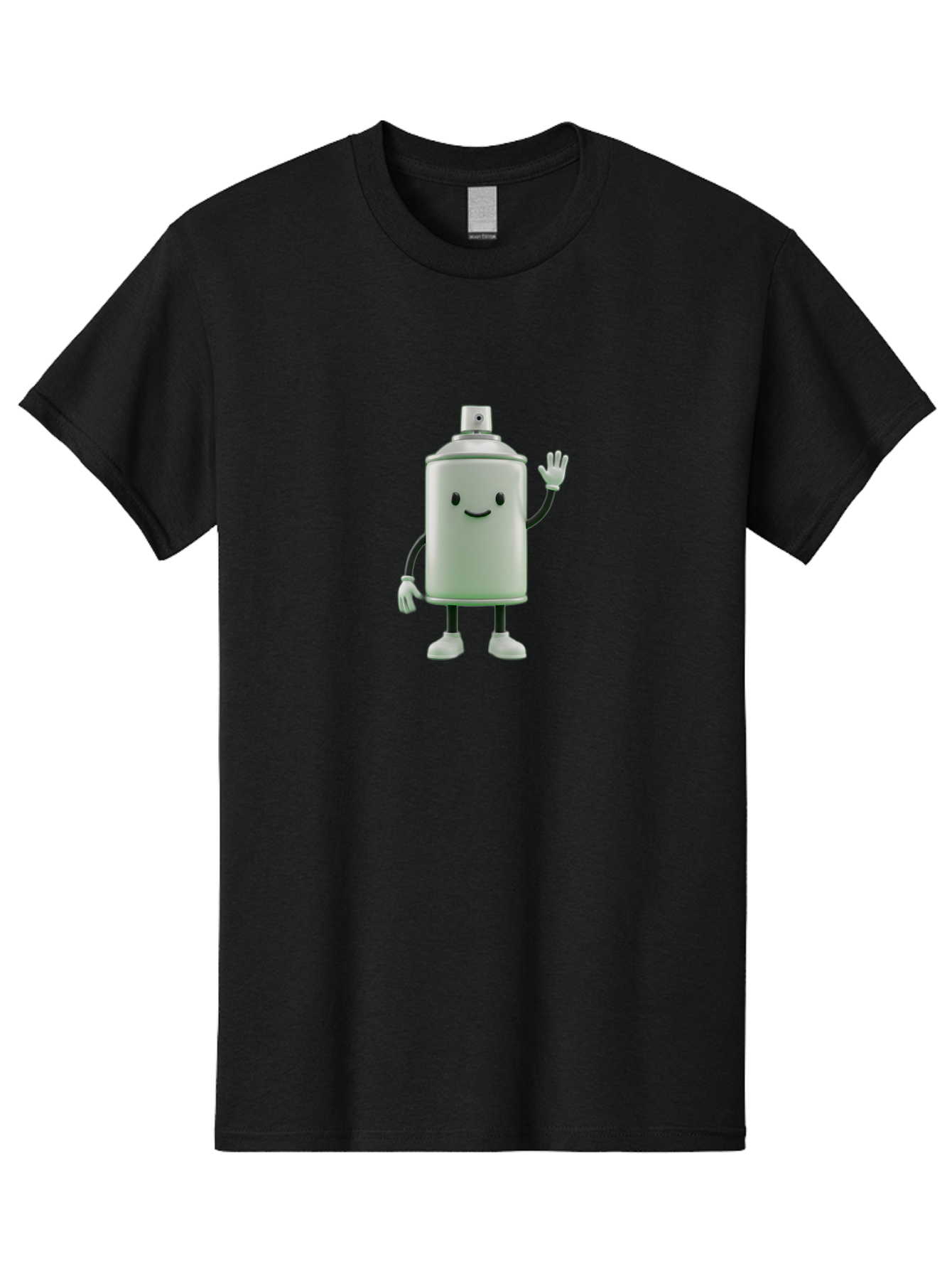 Spray-Can-Character-1 Men'S Graphic Tee, 100% Cotton, Comfortable Casual Summer Wear, Machine Washable, Cartoon Spray Can, Smiling Face, Waving Hand, White Gloves, Black Arms And Legs, Friendly Vibe, Animated Can, Humorous Character, Bad686