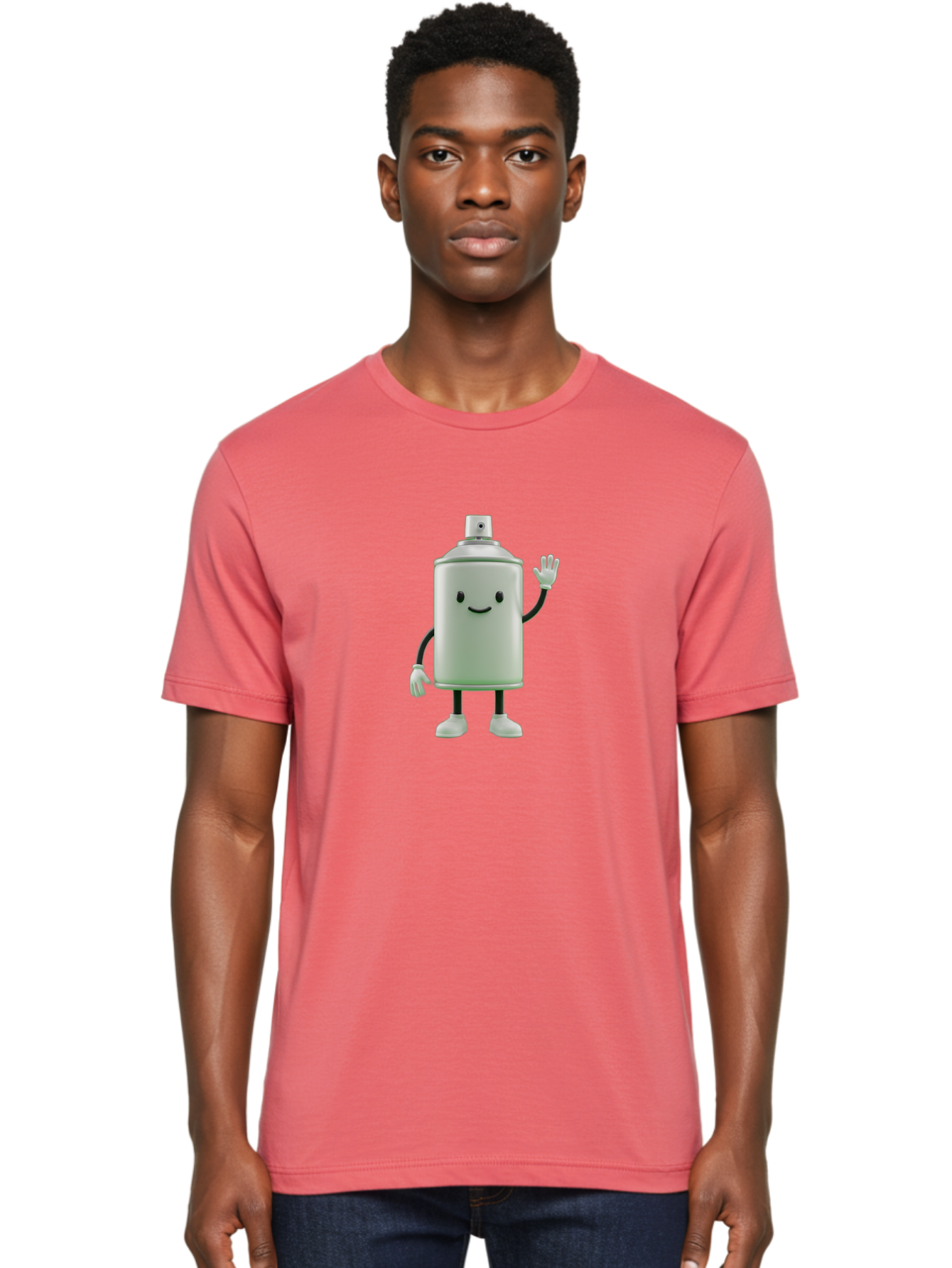 Spray-Can-Character-1 Men'S Graphic Tee, 100% Cotton, Comfortable Casual Summer Wear, Machine Washable, Cartoon Spray Can, Smiling Face, Waving Hand, White Gloves, Black Arms And Legs, Friendly Vibe, Animated Can, Humorous Character, Bad686