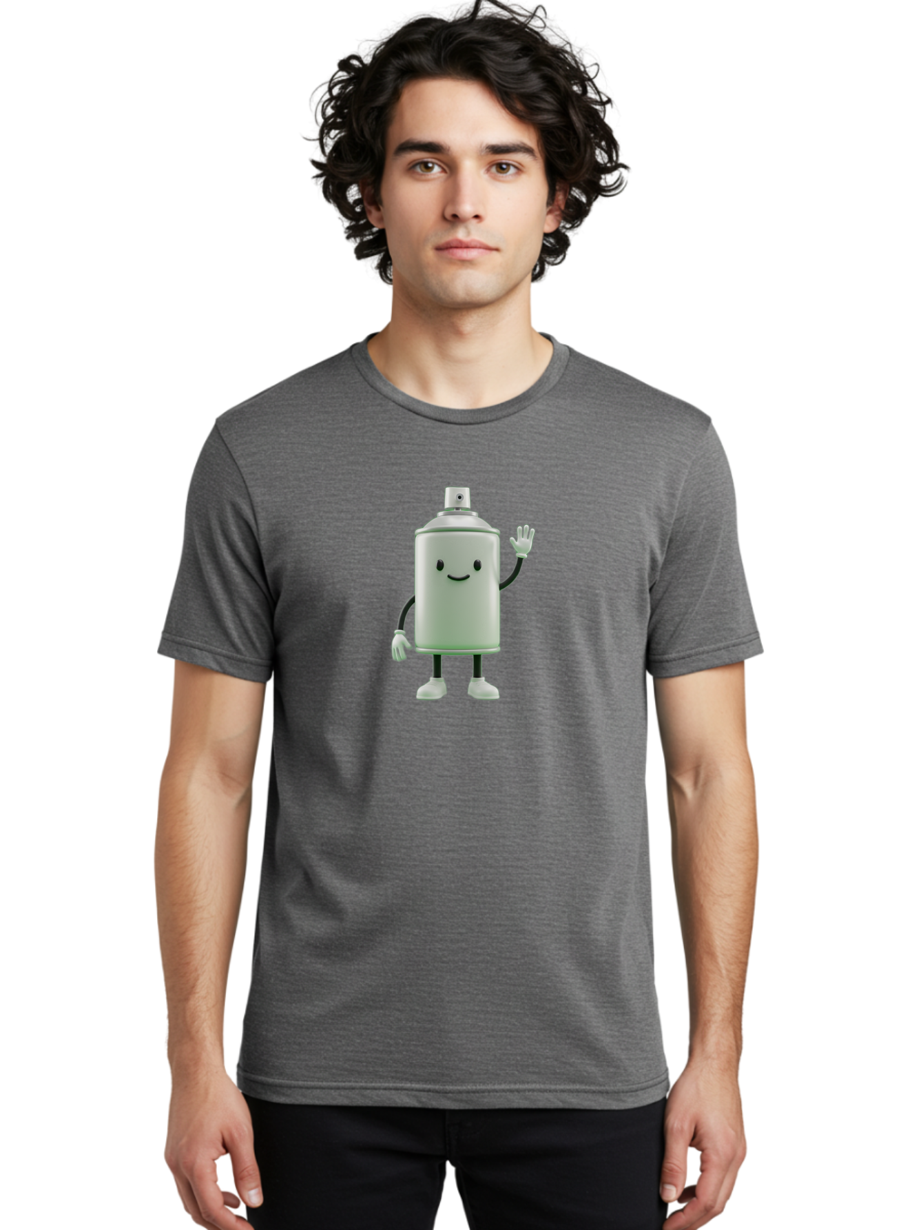 Spray-Can-Character-1 Men'S Graphic Tee, 100% Cotton, Comfortable Casual Summer Wear, Machine Washable, Cartoon Spray Can, Smiling Face, Waving Hand, White Gloves, Black Arms And Legs, Friendly Vibe, Animated Can, Humorous Character, Bad686