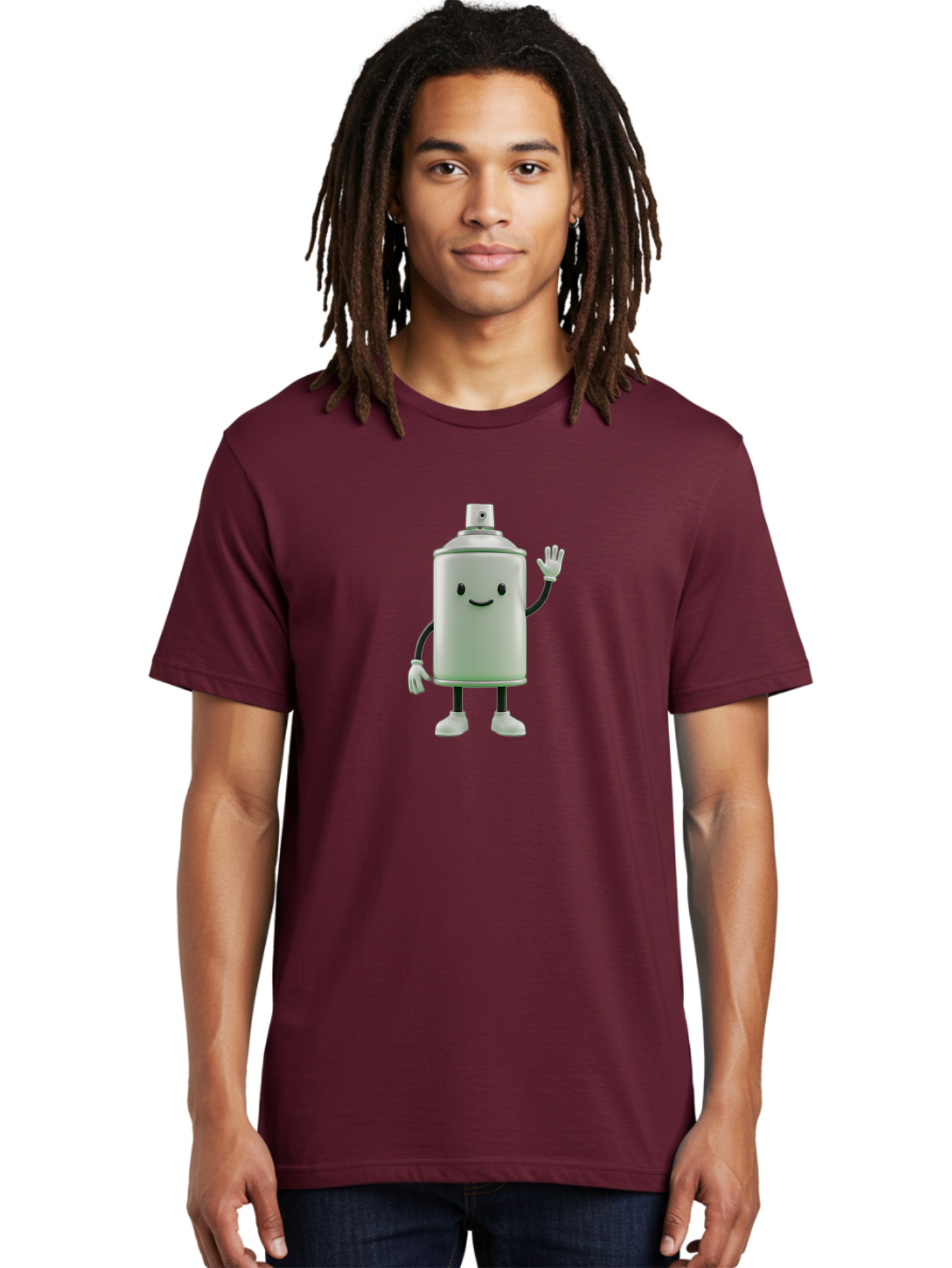 Spray-Can-Character-1 Men'S Graphic Tee, 100% Cotton, Comfortable Casual Summer Wear, Machine Washable, Cartoon Spray Can, Smiling Face, Waving Hand, White Gloves, Black Arms And Legs, Friendly Vibe, Animated Can, Humorous Character, Bad686