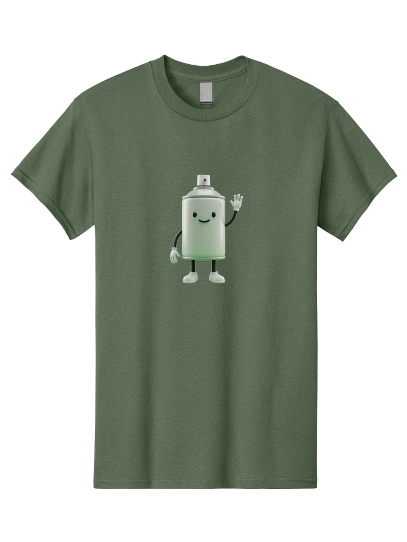 Spray-Can-Character-1 Men'S Graphic Tee, 100% Cotton, Comfortable Casual Summer Wear, Machine Washable, Cartoon Spray Can, Smiling Face, Waving Hand, White Gloves, Black Arms And Legs, Friendly Vibe, Animated Can, Humorous Character, Bad686