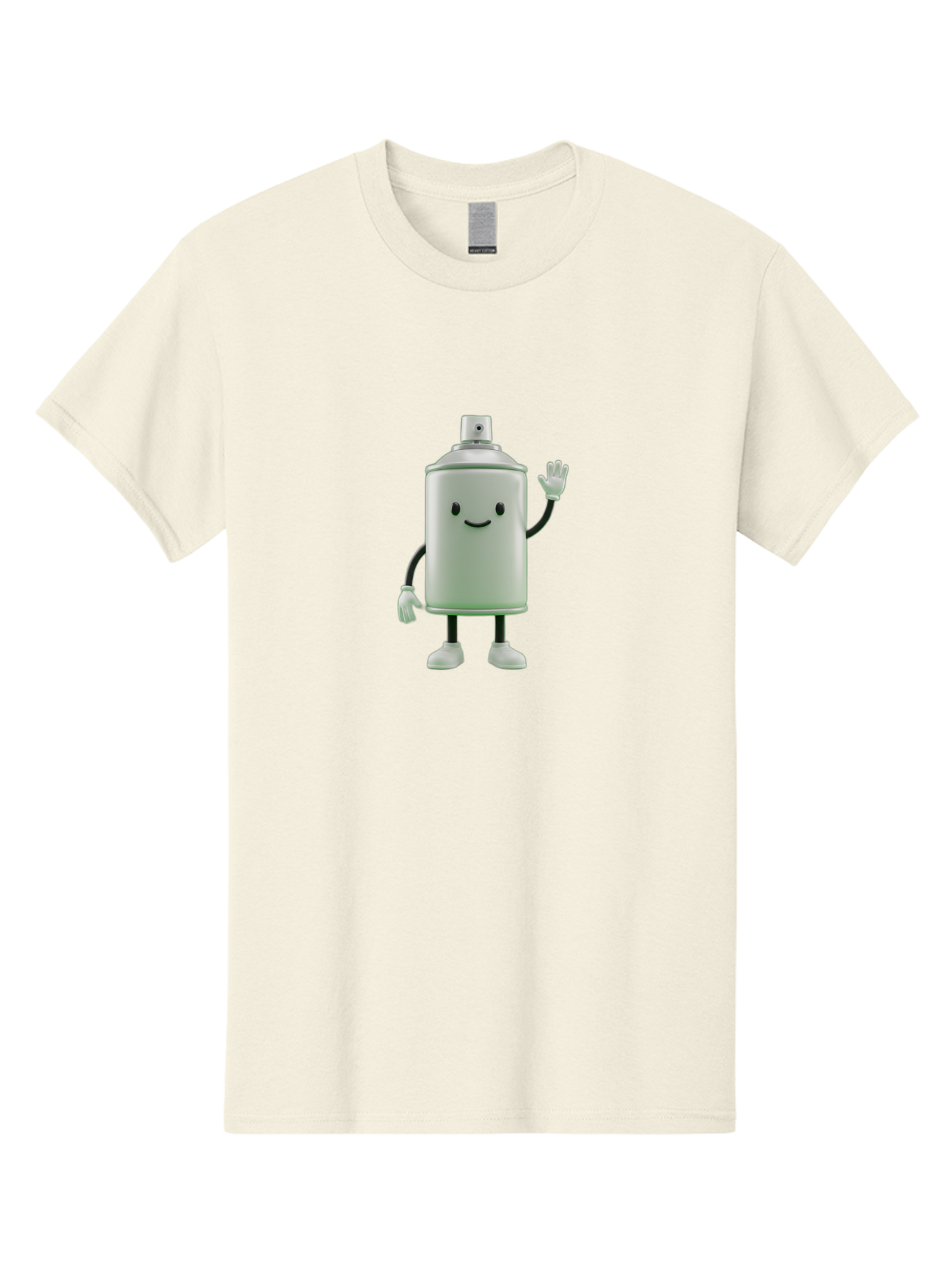 Spray-Can-Character-1 Men'S Graphic Tee, 100% Cotton, Comfortable Casual Summer Wear, Machine Washable, Cartoon Spray Can, Smiling Face, Waving Hand, White Gloves, Black Arms And Legs, Friendly Vibe, Animated Can, Humorous Character, Bad686