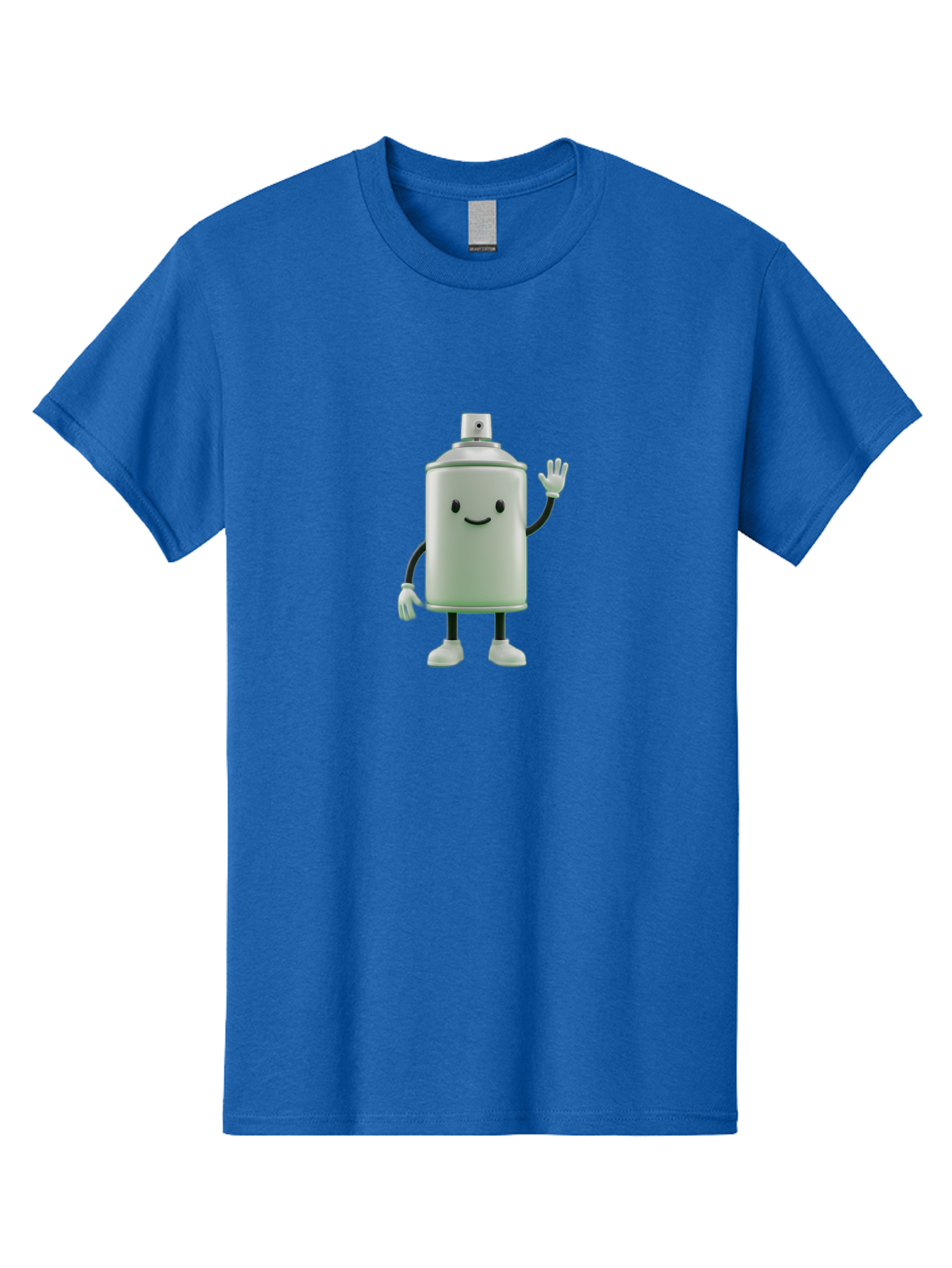Spray-Can-Character-1 Men'S Graphic Tee, 100% Cotton, Comfortable Casual Summer Wear, Machine Washable, Cartoon Spray Can, Smiling Face, Waving Hand, White Gloves, Black Arms And Legs, Friendly Vibe, Animated Can, Humorous Character, Bad686