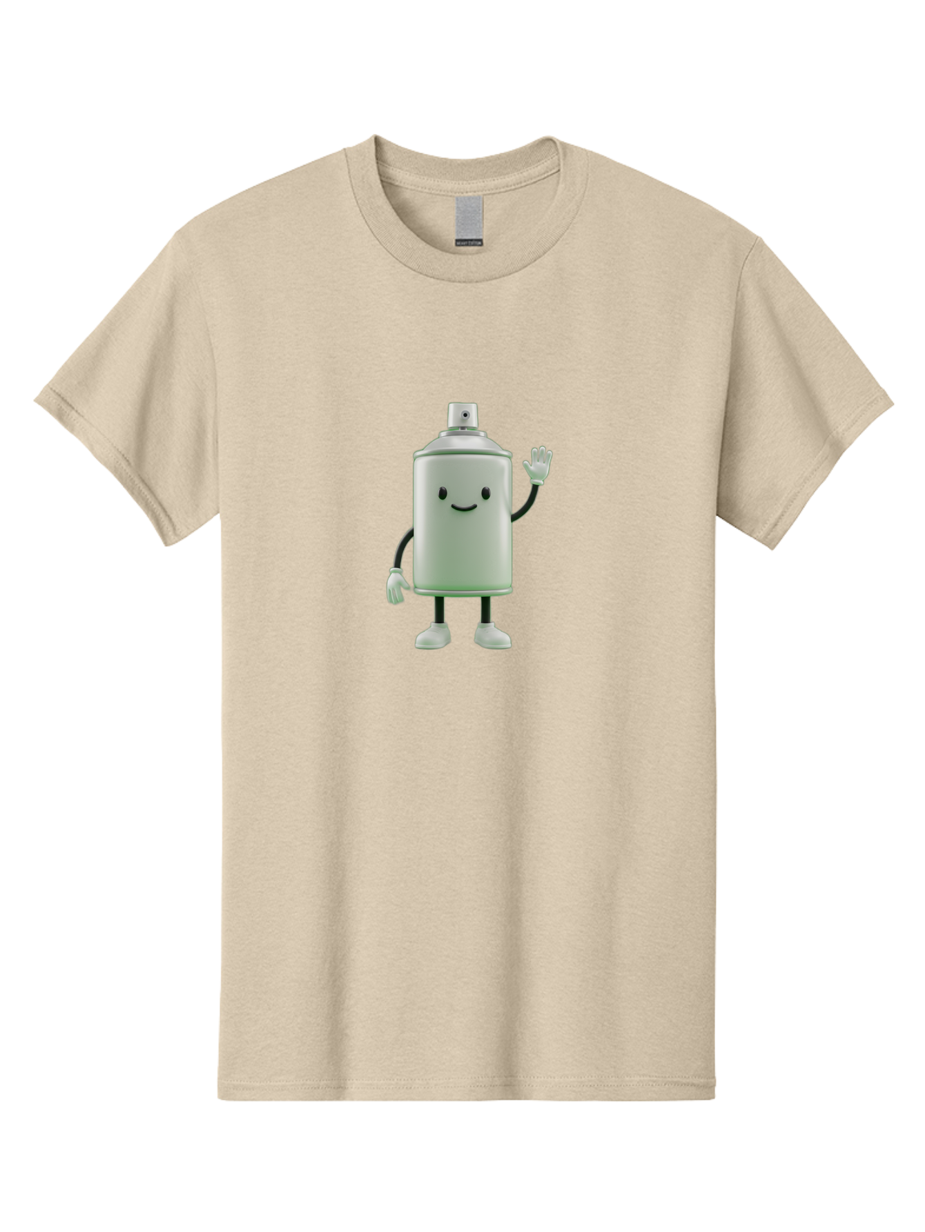 Spray-Can-Character-1 Men'S Graphic Tee, 100% Cotton, Comfortable Casual Summer Wear, Machine Washable, Cartoon Spray Can, Smiling Face, Waving Hand, White Gloves, Black Arms And Legs, Friendly Vibe, Animated Can, Humorous Character, Bad686