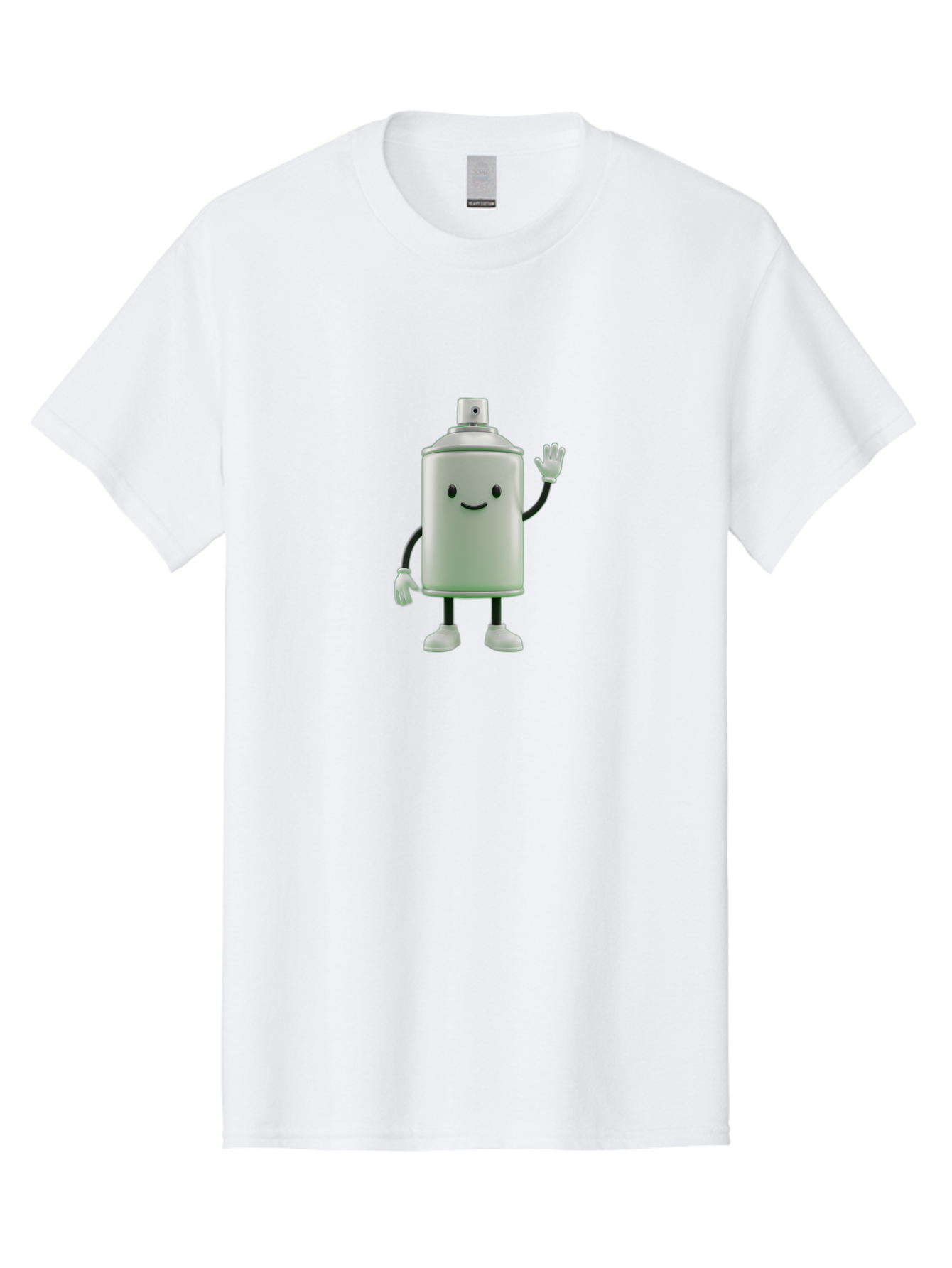 Spray-Can-Character-1 Men'S Graphic Tee, 100% Cotton, Comfortable Casual Summer Wear, Machine Washable, Cartoon Spray Can, Smiling Face, Waving Hand, White Gloves, Black Arms And Legs, Friendly Vibe, Animated Can, Humorous Character, Bad686