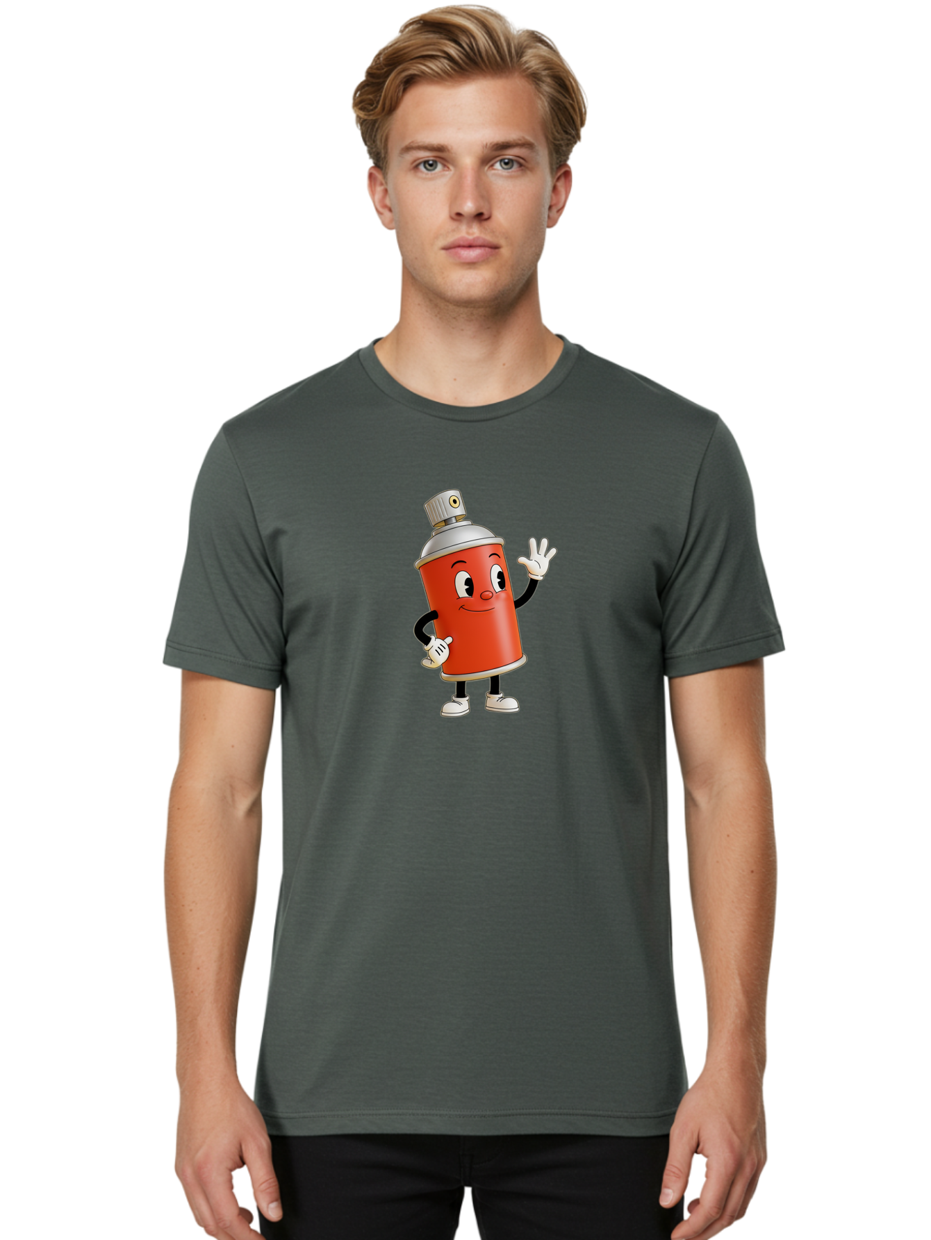 Spray-Can-Character Men'S Graphic Tee, 100% Cotton, Comfortable Casual Summer Wear, Machine Washable, Spray Can Mascot, Cartoon Character, Street Art, Graffiti Can, Friendly Vibe, Positive Gesture, Urban Art Supplies, Creative Expression Bad688