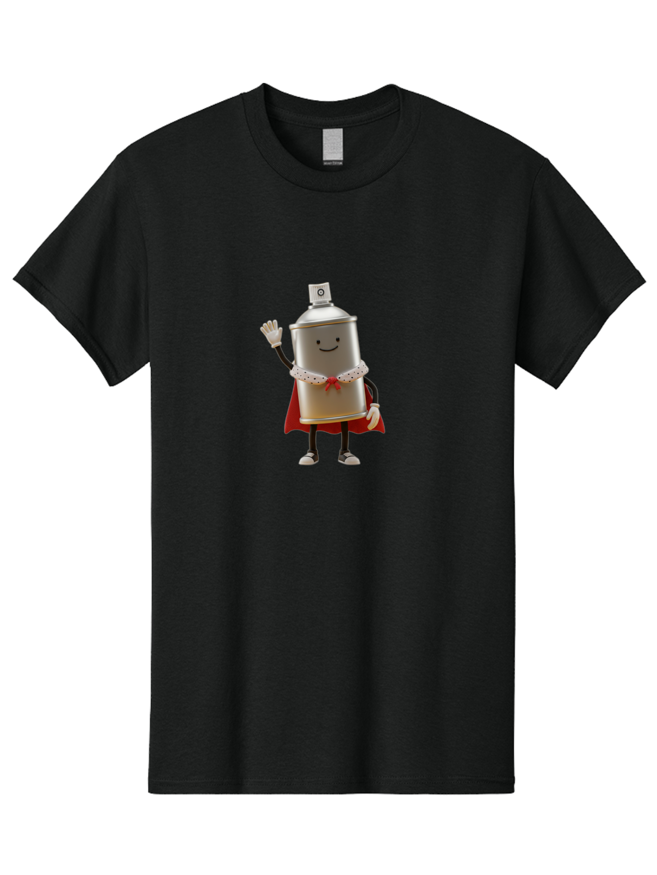 Spray-Can-Hero Men'S Graphic Tee, 100% Cotton, Comfortable Casual Summer Wear, Machine Washable, Spray Can Character, Street Art, Urban Creativity, Silver Can, Red Cape, Friendly Gesture, Cartoon Style, Streetwear Inspiration, Bad689