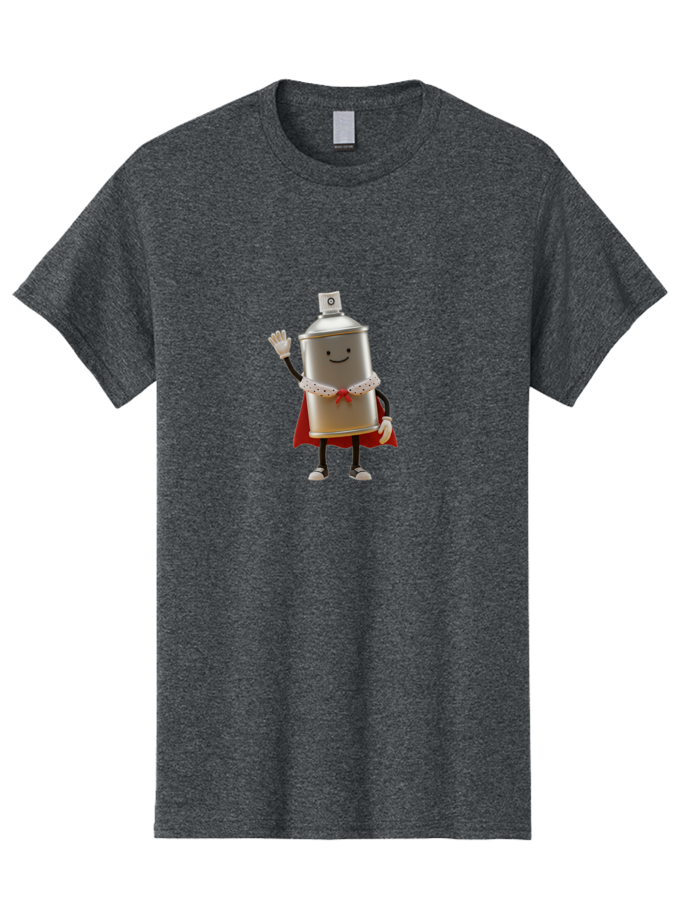 Spray-Can-Hero Men'S Graphic Tee, 100% Cotton, Comfortable Casual Summer Wear, Machine Washable, Spray Can Character, Street Art, Urban Creativity, Silver Can, Red Cape, Friendly Gesture, Cartoon Style, Streetwear Inspiration, Bad689