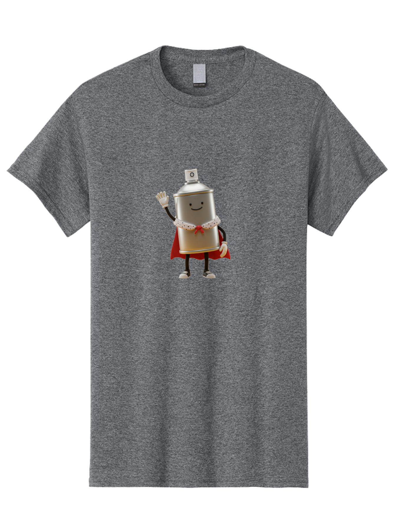 Spray-Can-Hero Men'S Graphic Tee, 100% Cotton, Comfortable Casual Summer Wear, Machine Washable, Spray Can Character, Street Art, Urban Creativity, Silver Can, Red Cape, Friendly Gesture, Cartoon Style, Streetwear Inspiration, Bad689