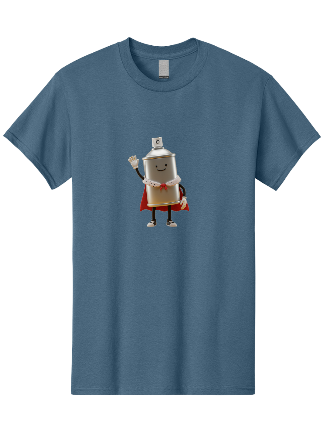 Spray-Can-Hero Men'S Graphic Tee, 100% Cotton, Comfortable Casual Summer Wear, Machine Washable, Spray Can Character, Street Art, Urban Creativity, Silver Can, Red Cape, Friendly Gesture, Cartoon Style, Streetwear Inspiration, Bad689