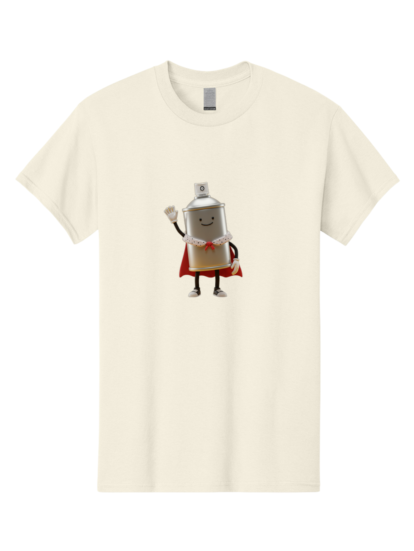 Spray-Can-Hero Men'S Graphic Tee, 100% Cotton, Comfortable Casual Summer Wear, Machine Washable, Spray Can Character, Street Art, Urban Creativity, Silver Can, Red Cape, Friendly Gesture, Cartoon Style, Streetwear Inspiration, Bad689