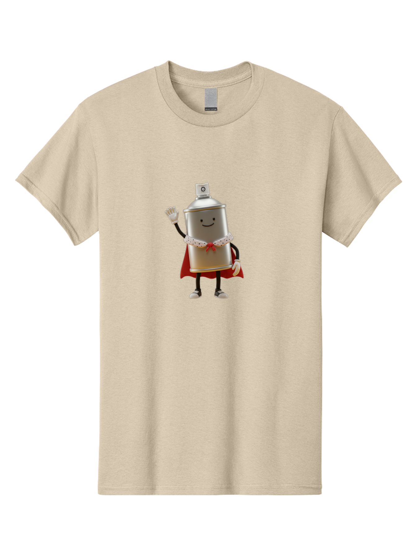 Spray-Can-Hero Men'S Graphic Tee, 100% Cotton, Comfortable Casual Summer Wear, Machine Washable, Spray Can Character, Street Art, Urban Creativity, Silver Can, Red Cape, Friendly Gesture, Cartoon Style, Streetwear Inspiration, Bad689