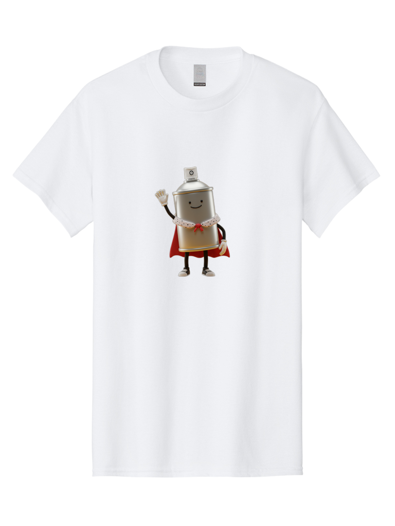 Spray-Can-Hero Men'S Graphic Tee, 100% Cotton, Comfortable Casual Summer Wear, Machine Washable, Spray Can Character, Street Art, Urban Creativity, Silver Can, Red Cape, Friendly Gesture, Cartoon Style, Streetwear Inspiration, Bad689