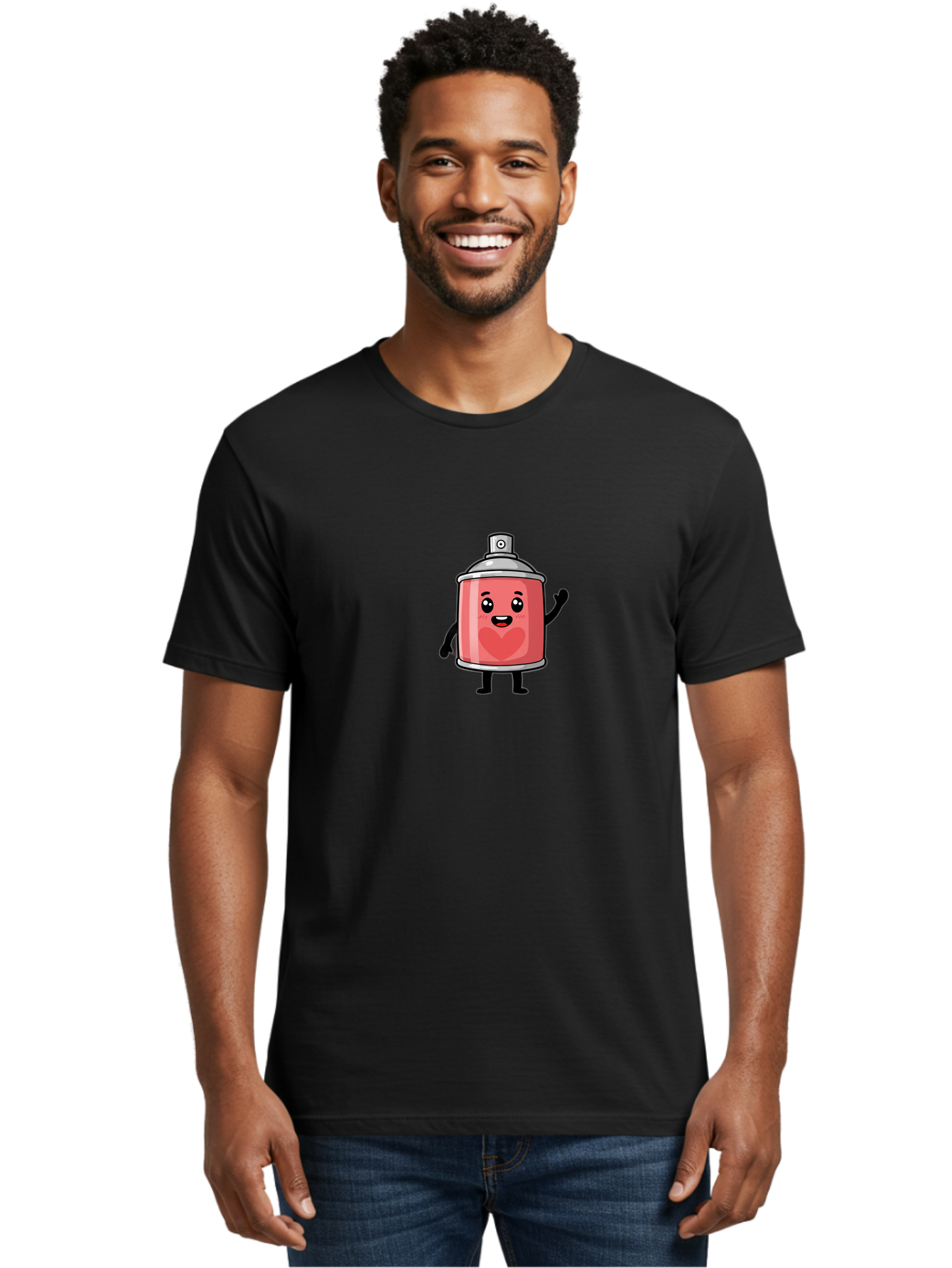 Spray-Can-With-Heart Men'S Graphic Tee, 100% Cotton, Comfortable Casual Summer Wear, Machine Washable, Pink Spray Can, Cartoon Character, Smiling Face, Heart Symbol, Graffiti Art, Street Art, Urban Culture, Artistic Expression, Happy Vibe, Bad690