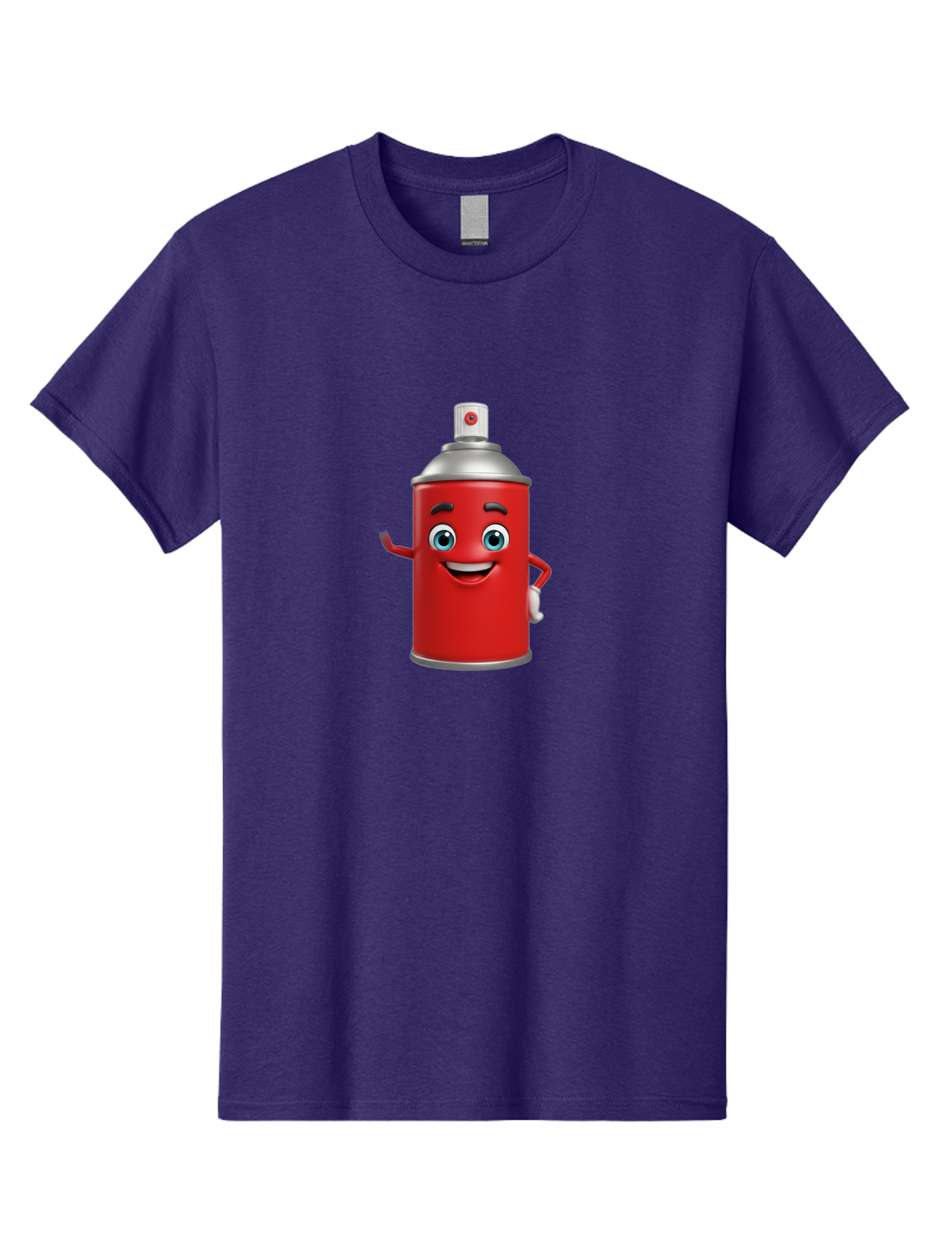 Spray-Can Men'S Graphic Tee, 100% Cotton, Comfortable Casual Summer Wear, Machine Washable, Cartoon Spray Paint Can, Red Color, Silver Cap, Smiling Face, Blue Eyes, Red And White Nozzle, Hand-Holding Gesture, Street Art, Graffiti, Bad691