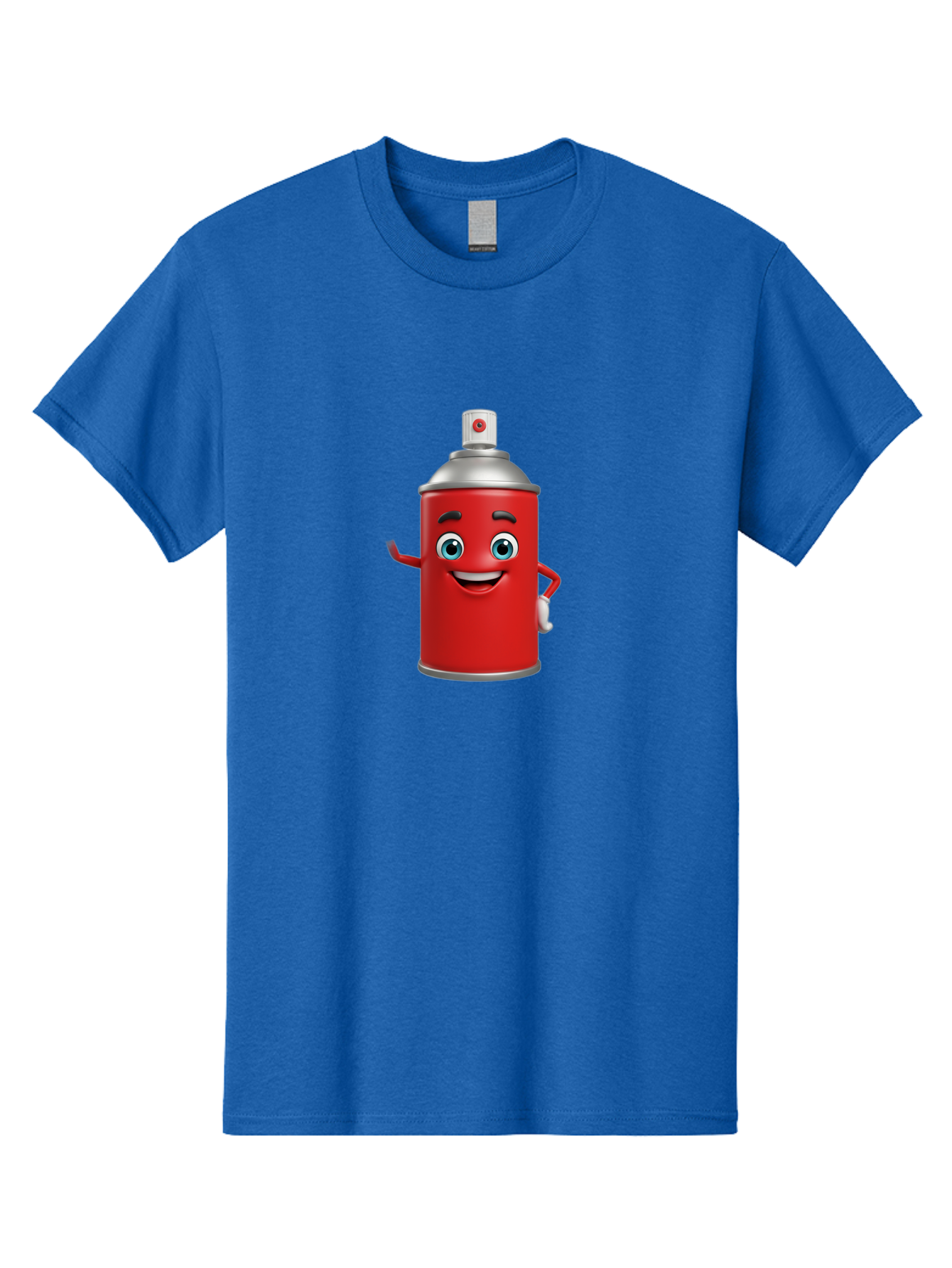 Spray-Can Men'S Graphic Tee, 100% Cotton, Comfortable Casual Summer Wear, Machine Washable, Cartoon Spray Paint Can, Red Color, Silver Cap, Smiling Face, Blue Eyes, Red And White Nozzle, Hand-Holding Gesture, Street Art, Graffiti, Bad691
