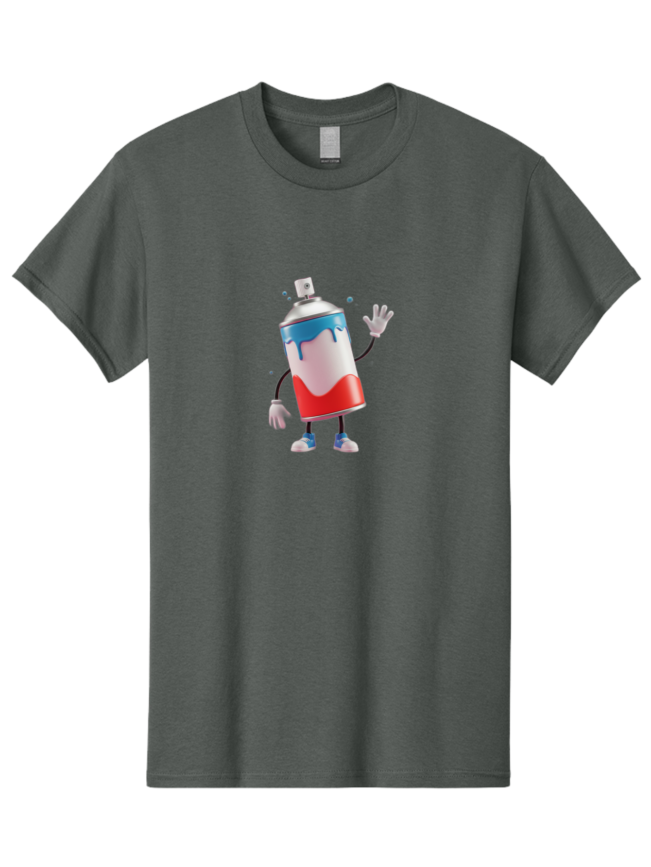 Spray-Paint-Can-Character-1 Men'S Graphic Tee, 100% Cotton, Comfortable Casual Summer Wear, Machine Washable, Cartoon Spray Can, Red White And Blue Paint, Graffiti Art, Street Art Supplies, Vibrant Colors, Animated Character, 3D Illustration, Bad692