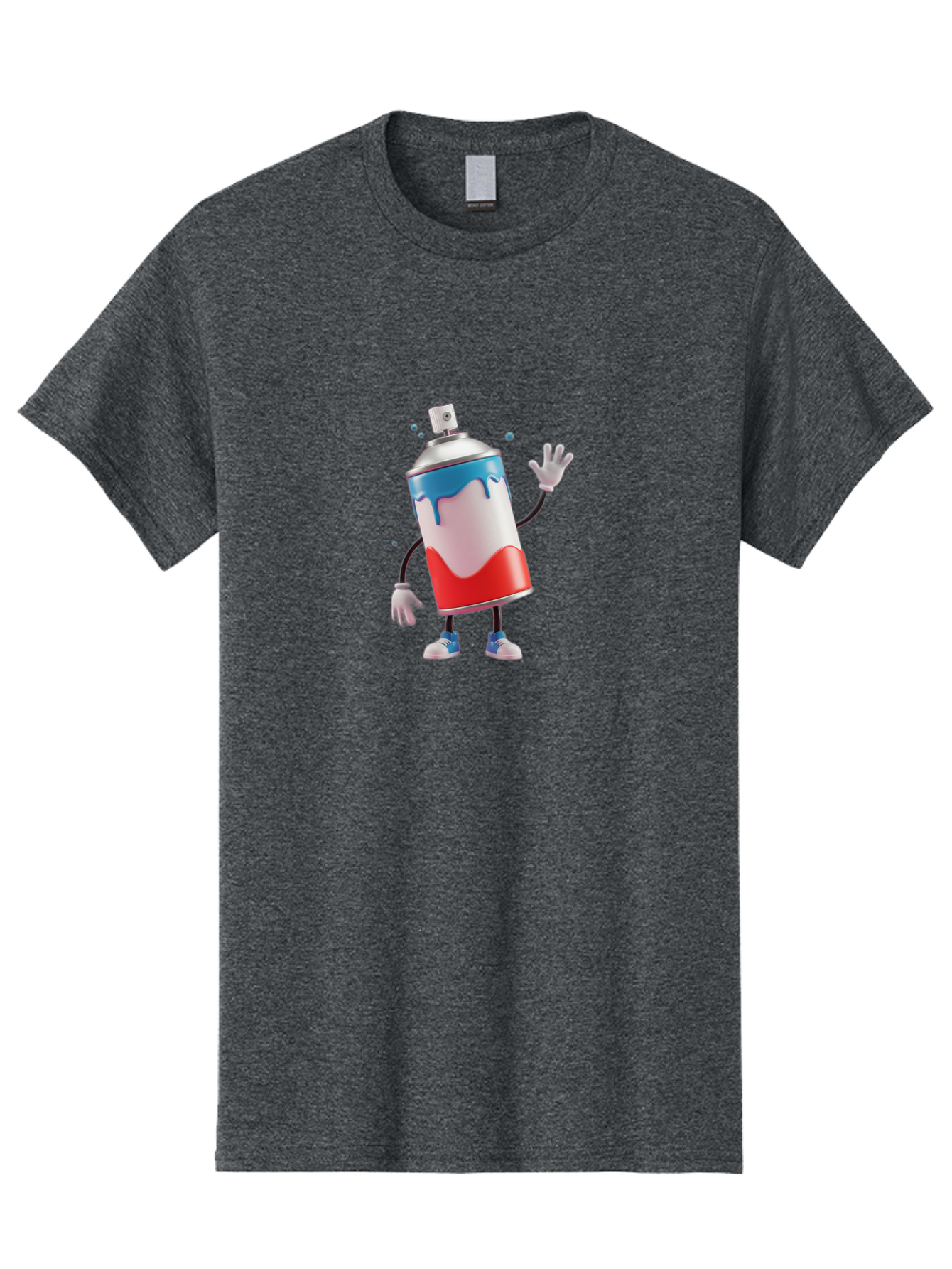 Spray-Paint-Can-Character-1 Men'S Graphic Tee, 100% Cotton, Comfortable Casual Summer Wear, Machine Washable, Cartoon Spray Can, Red White And Blue Paint, Graffiti Art, Street Art Supplies, Vibrant Colors, Animated Character, 3D Illustration, Bad692