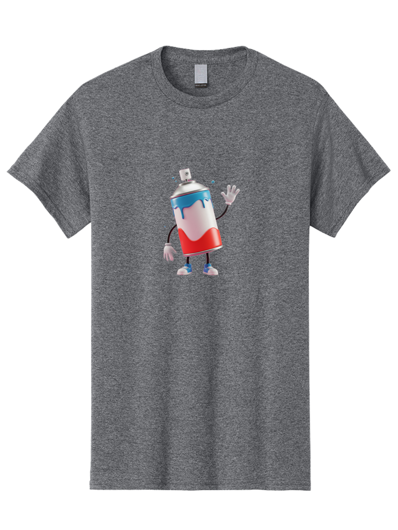 Spray-Paint-Can-Character-1 Men'S Graphic Tee, 100% Cotton, Comfortable Casual Summer Wear, Machine Washable, Cartoon Spray Can, Red White And Blue Paint, Graffiti Art, Street Art Supplies, Vibrant Colors, Animated Character, 3D Illustration, Bad692