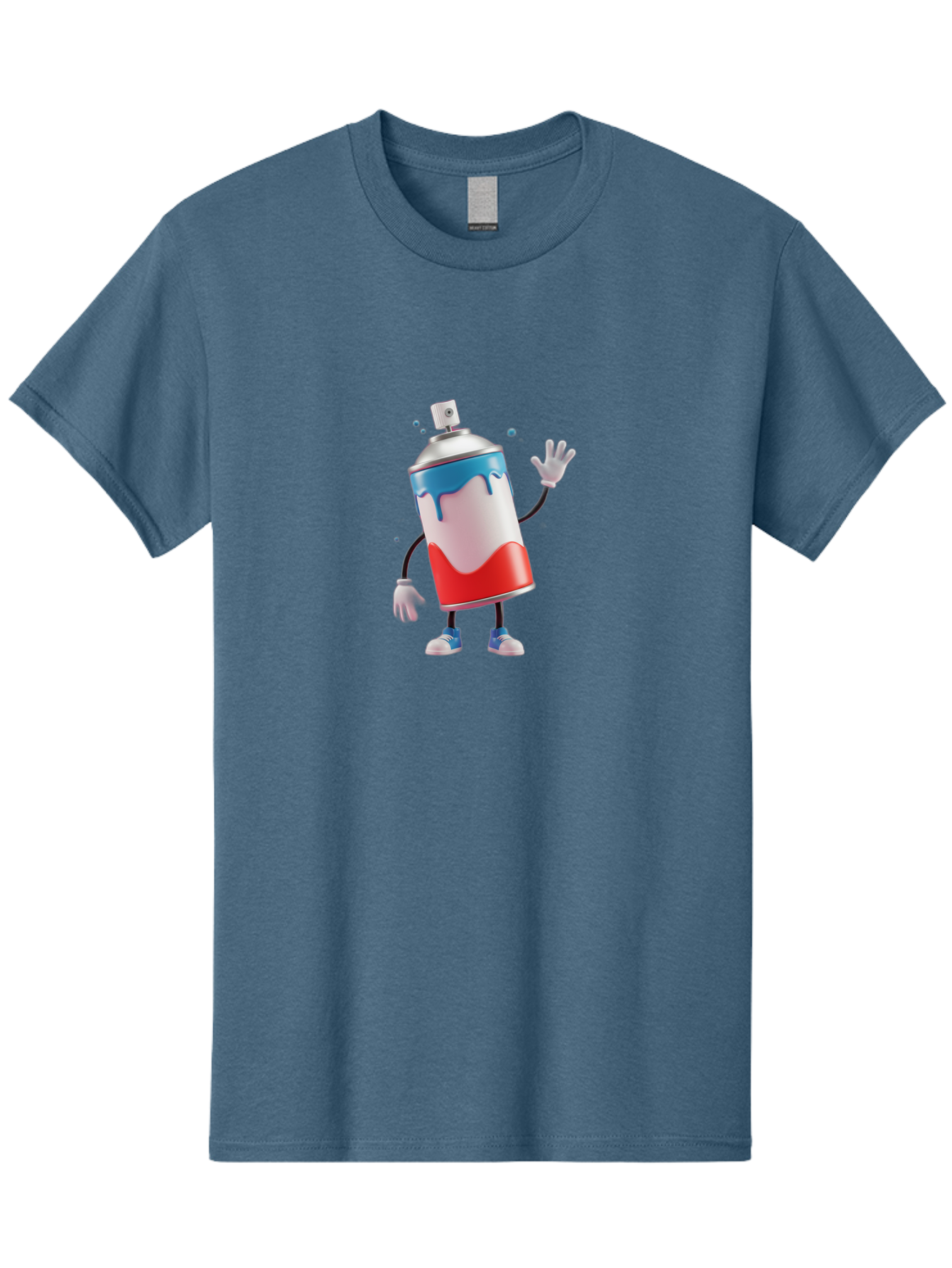 Spray-Paint-Can-Character-1 Men'S Graphic Tee, 100% Cotton, Comfortable Casual Summer Wear, Machine Washable, Cartoon Spray Can, Red White And Blue Paint, Graffiti Art, Street Art Supplies, Vibrant Colors, Animated Character, 3D Illustration, Bad692